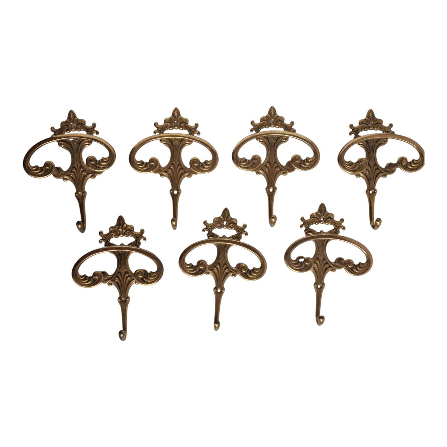 Art Nouveau Copper Coat Hooks, Antique Arts Crafts Set of 7