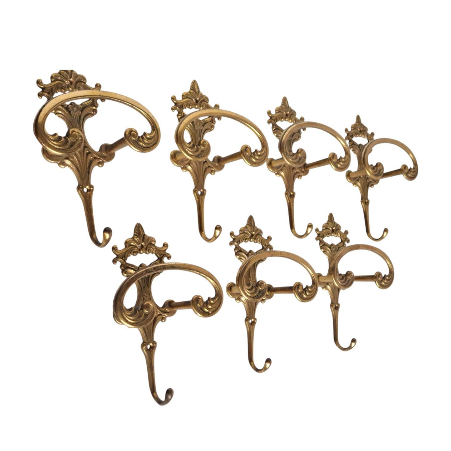 Art Nouveau Copper Coat Hooks, Antique Arts Crafts Set of 7