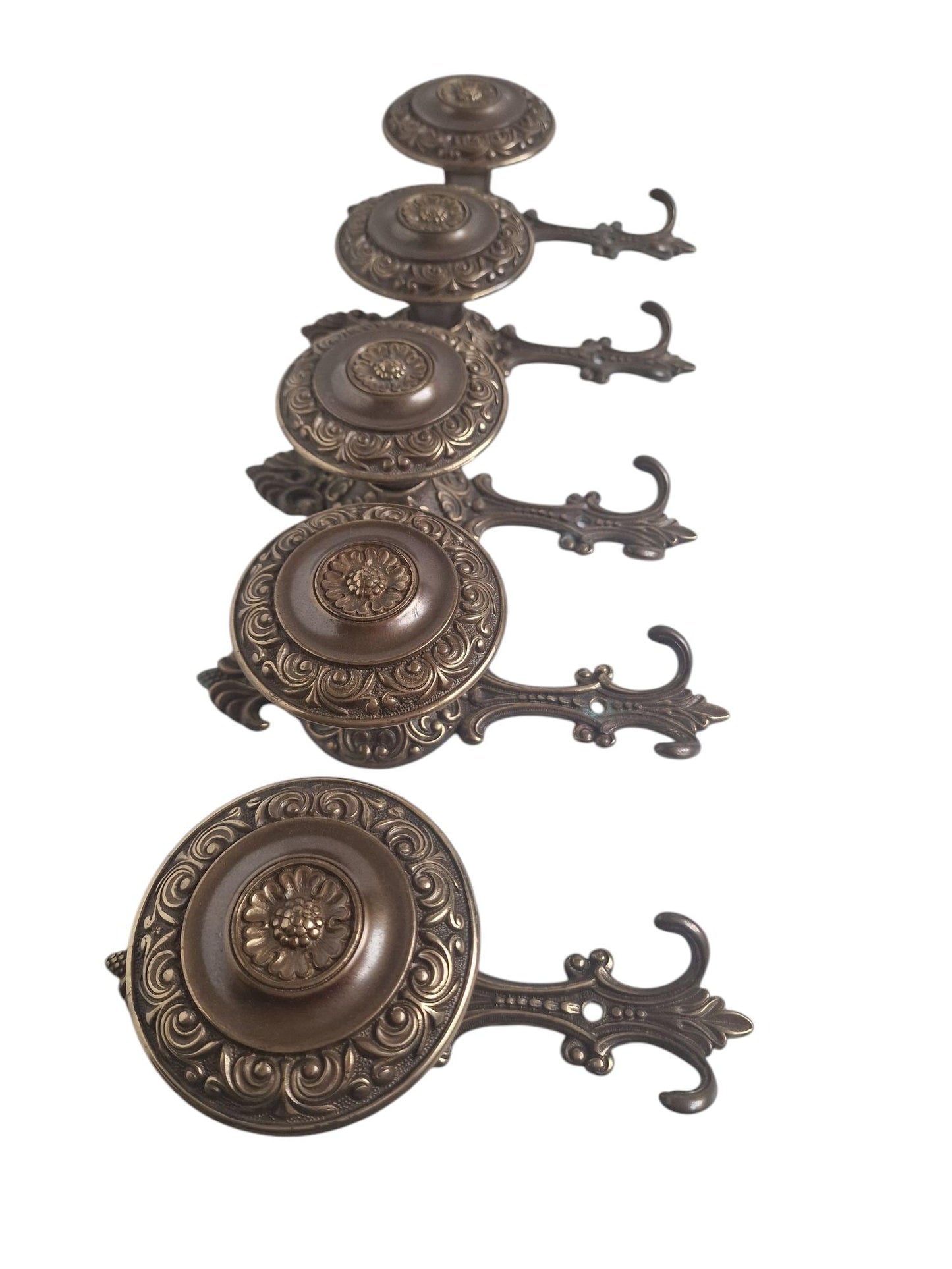 5 old italian brass coathooks garderobe klassieke kapstokhaken vintage italiaanse round double