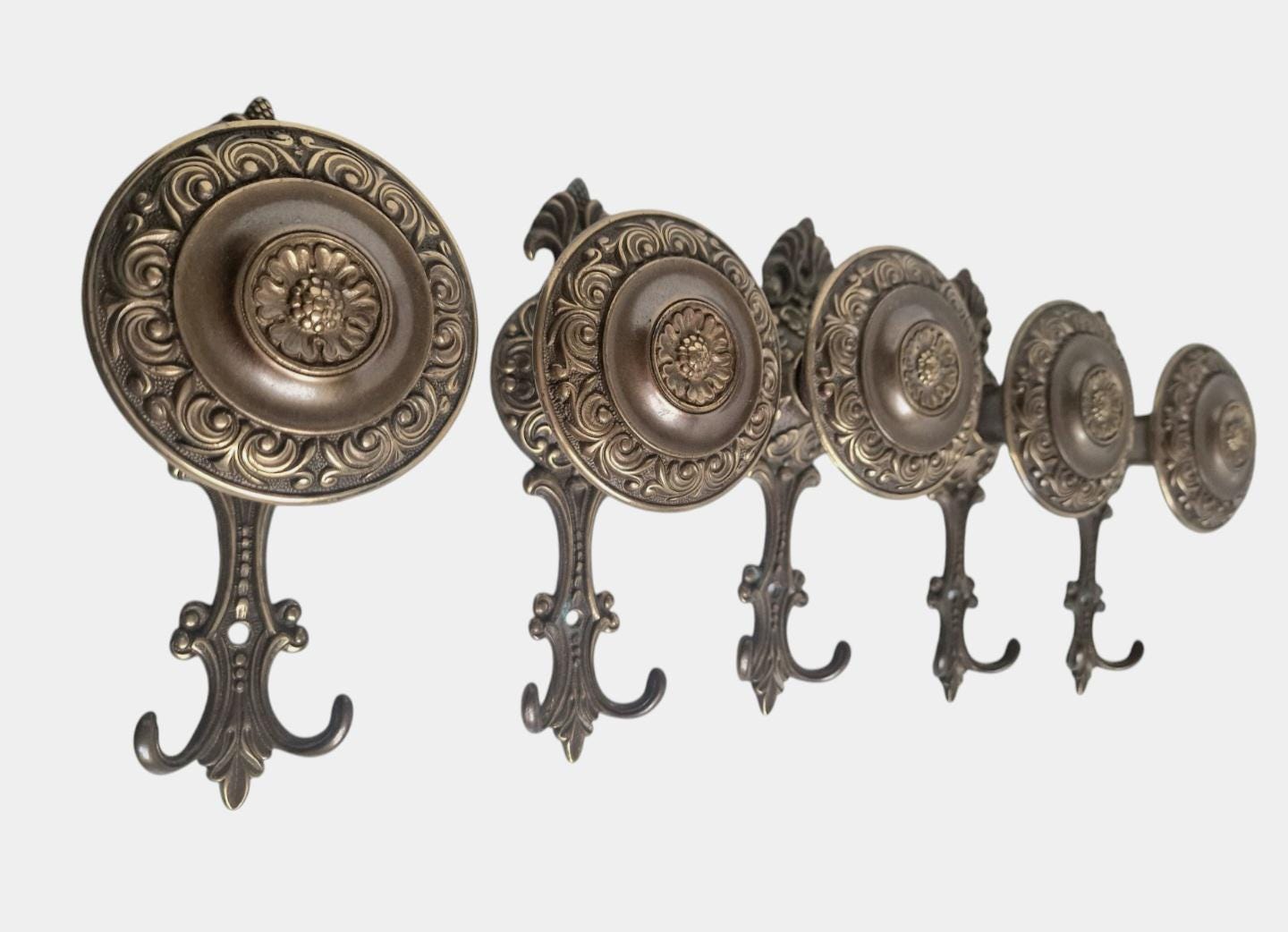 5 old italian brass coathooks garderobe klassieke kapstokhaken vintage italiaanse round double