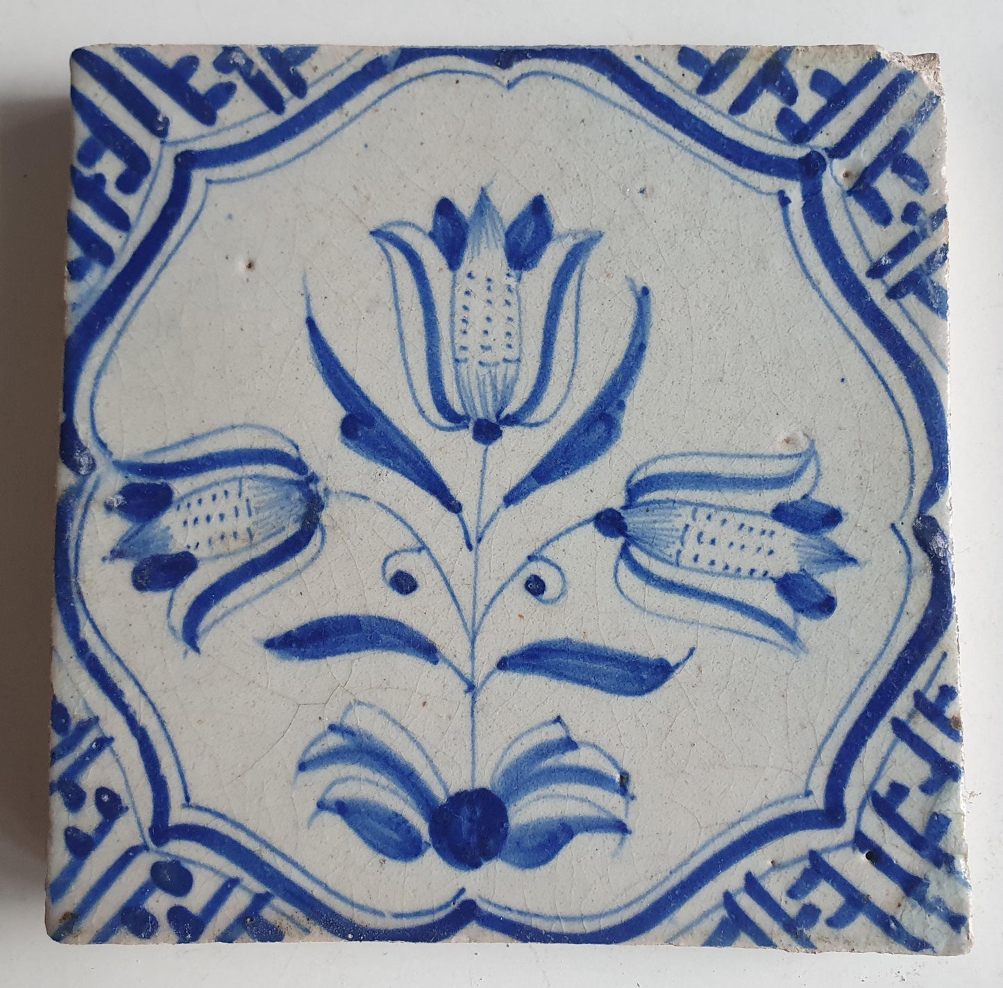 Antique Delft Tulip Tiles, 17th Century Dutch Wall Decor, Set of 6