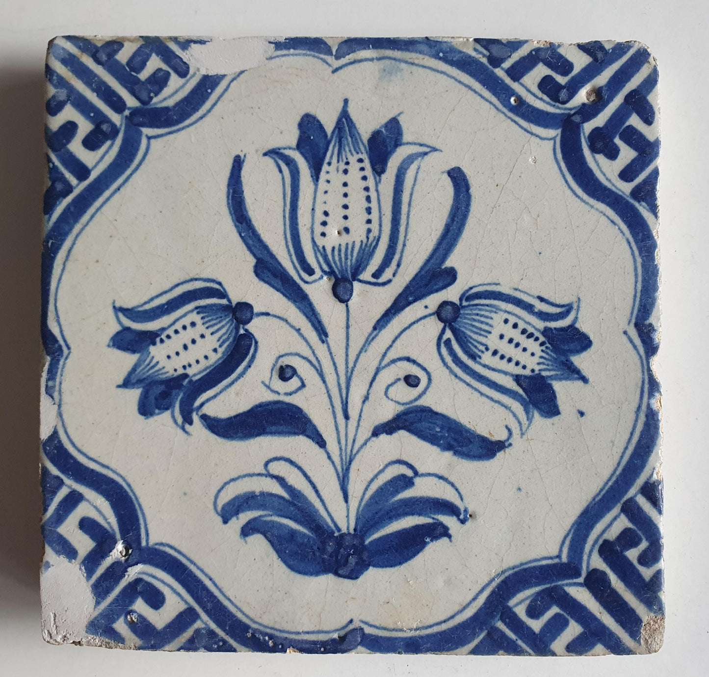 Antique Delft Tulip Tiles, 17th Century Dutch Wall Decor, Set of 6