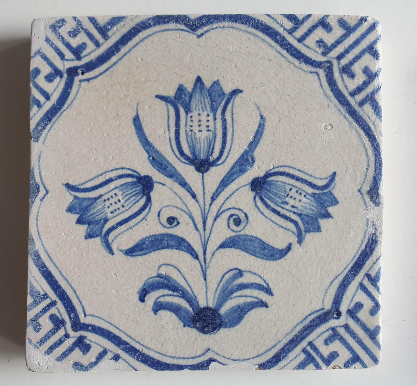 Antique Delft Tulip Tiles, 17th Century Dutch Wall Decor, Set of 6