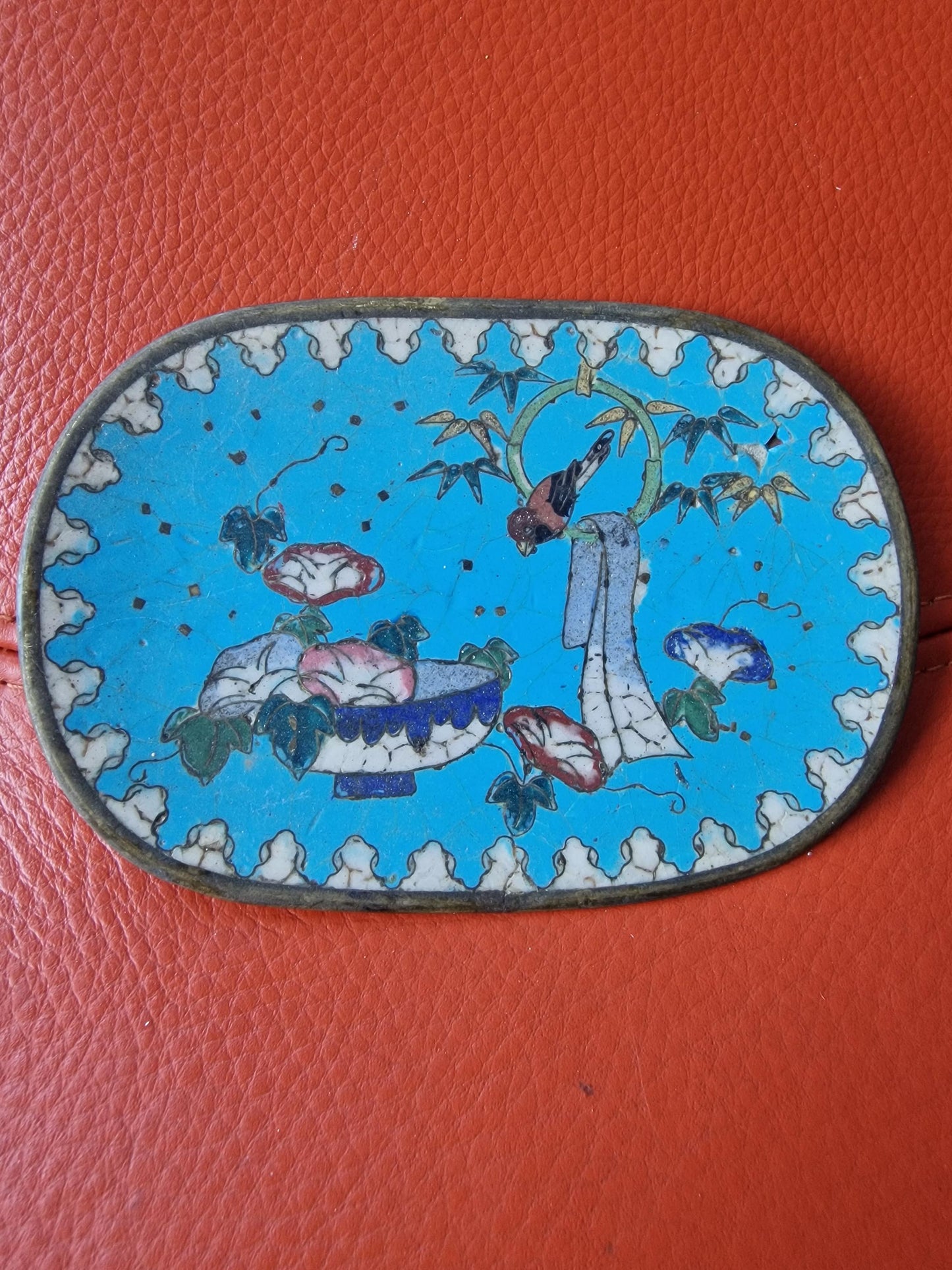 Antique Chinese Cloisonne Plate, Bird and Floral Design, Republic Period