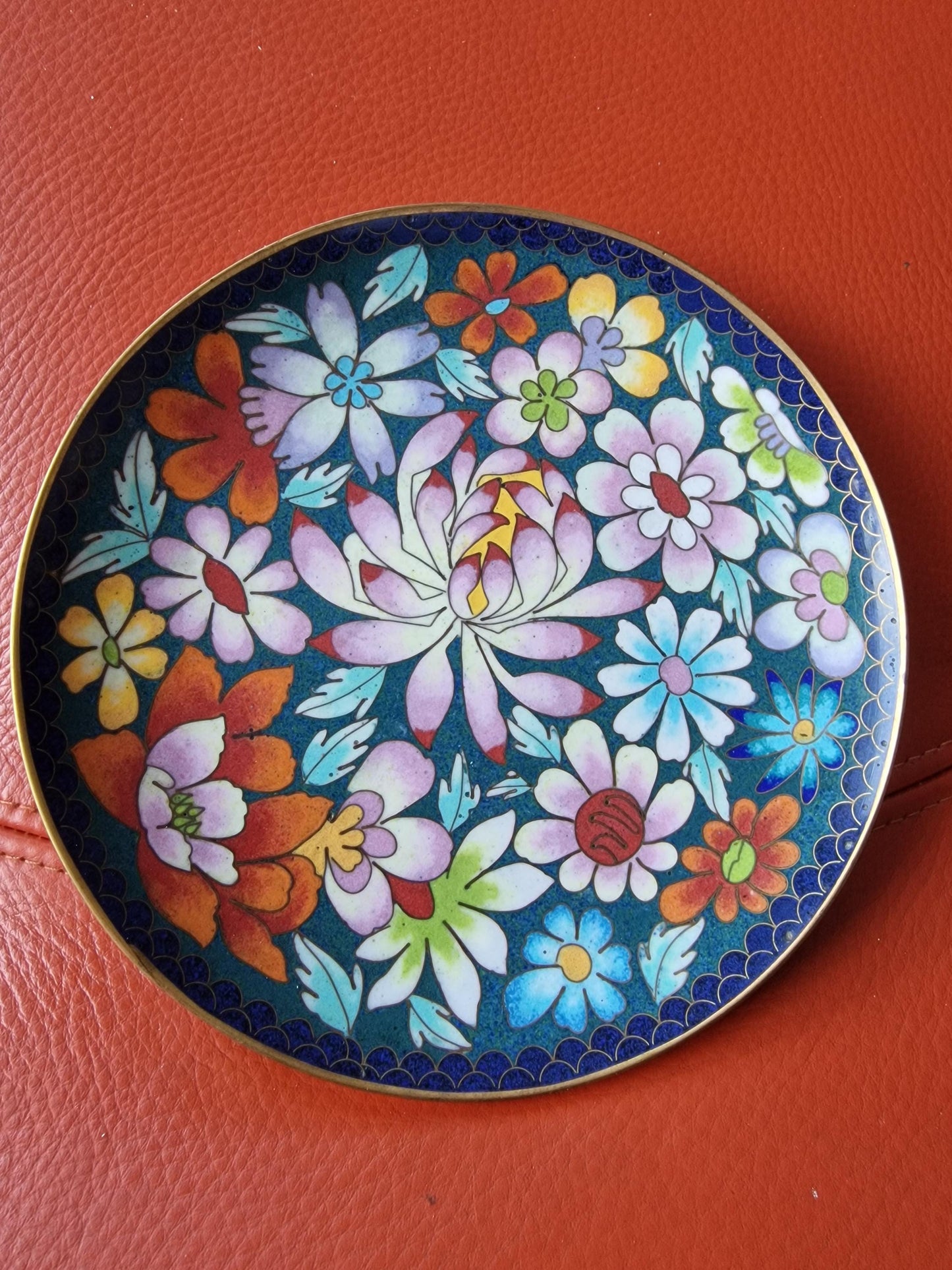 Antique Chinese Cloisonne Plate, Floral Enamel Design, Republic Era