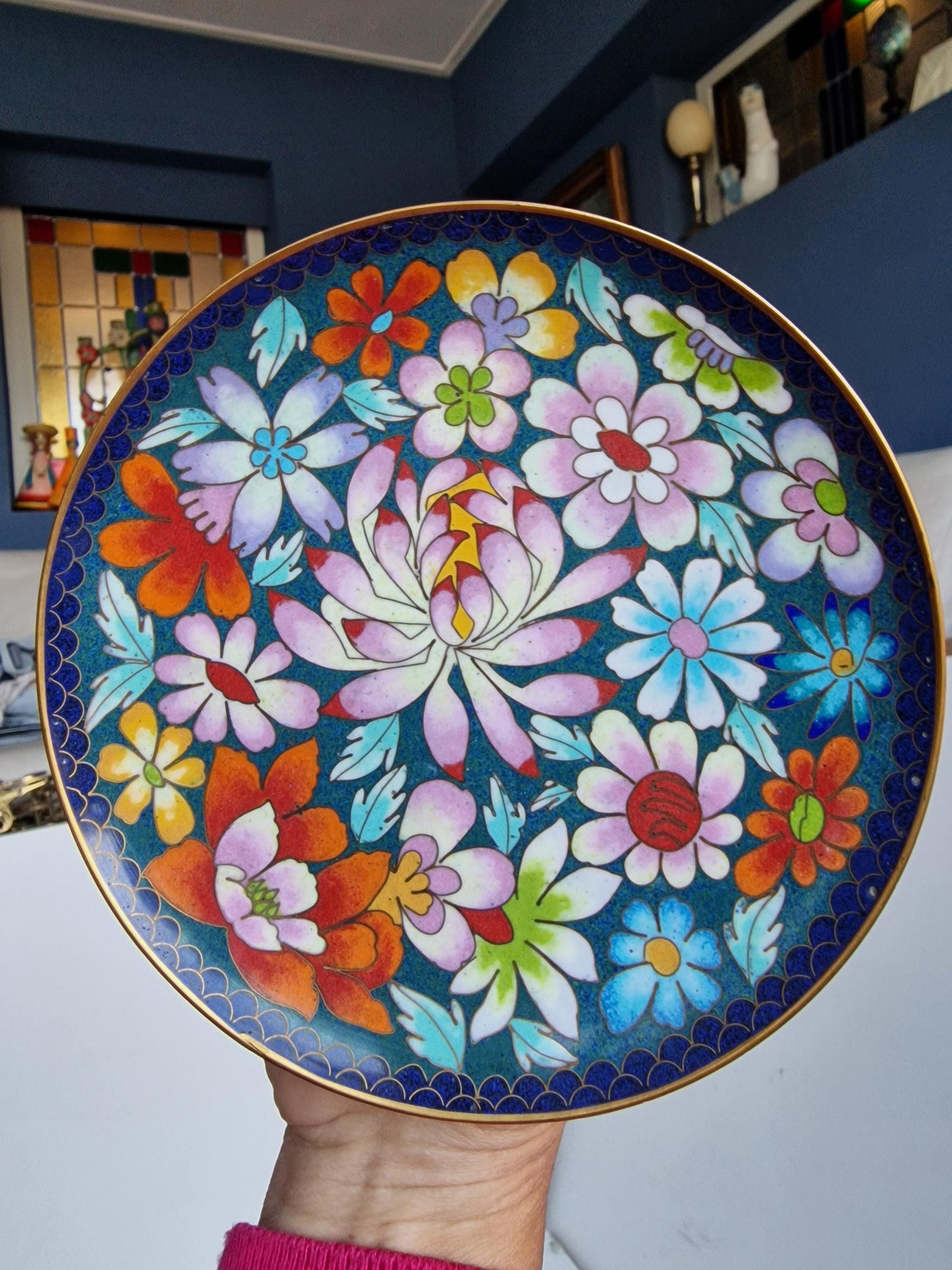 Antique Chinese Cloisonne Plate, Floral Enamel Design, Republic Era