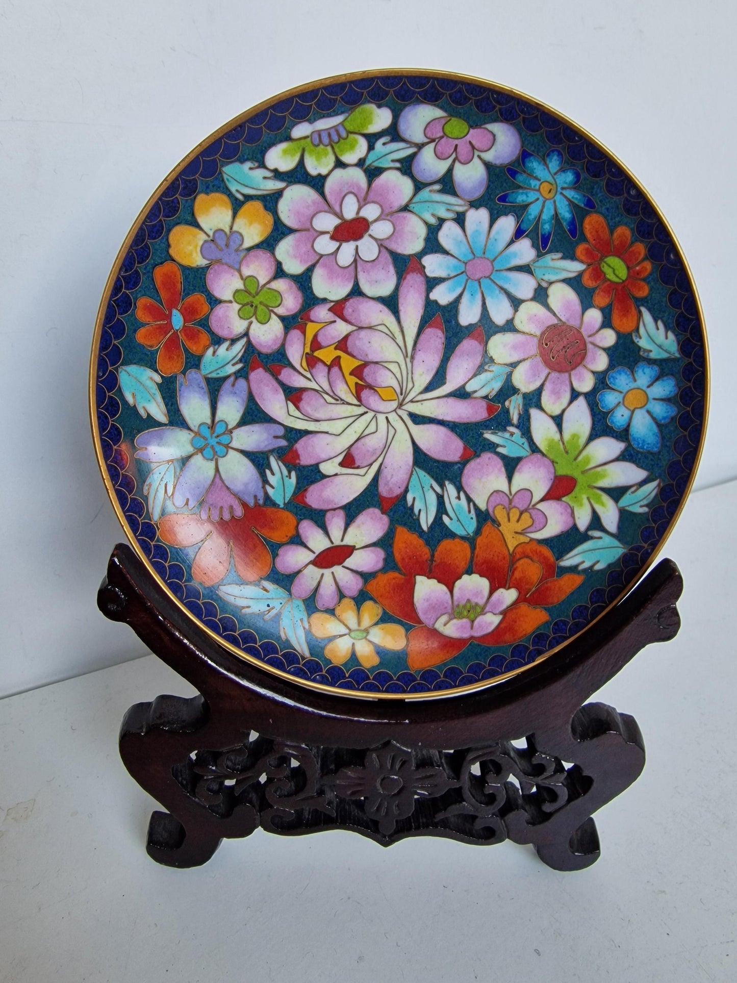 Antique Chinese Cloisonne Plate, Floral Enamel Design, Republic Era