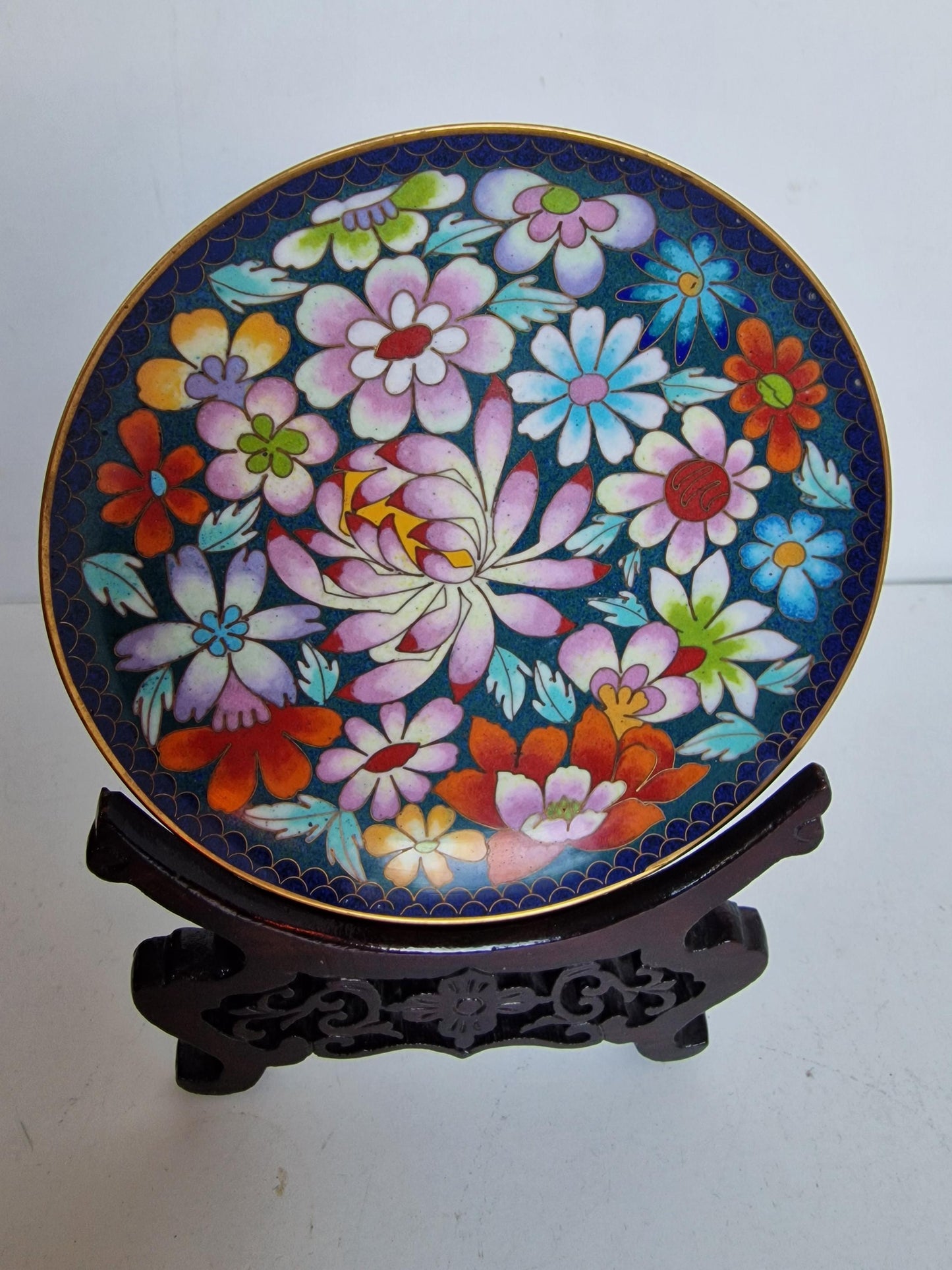 Antique Chinese Cloisonne Plate, Floral Enamel Design, Republic Era