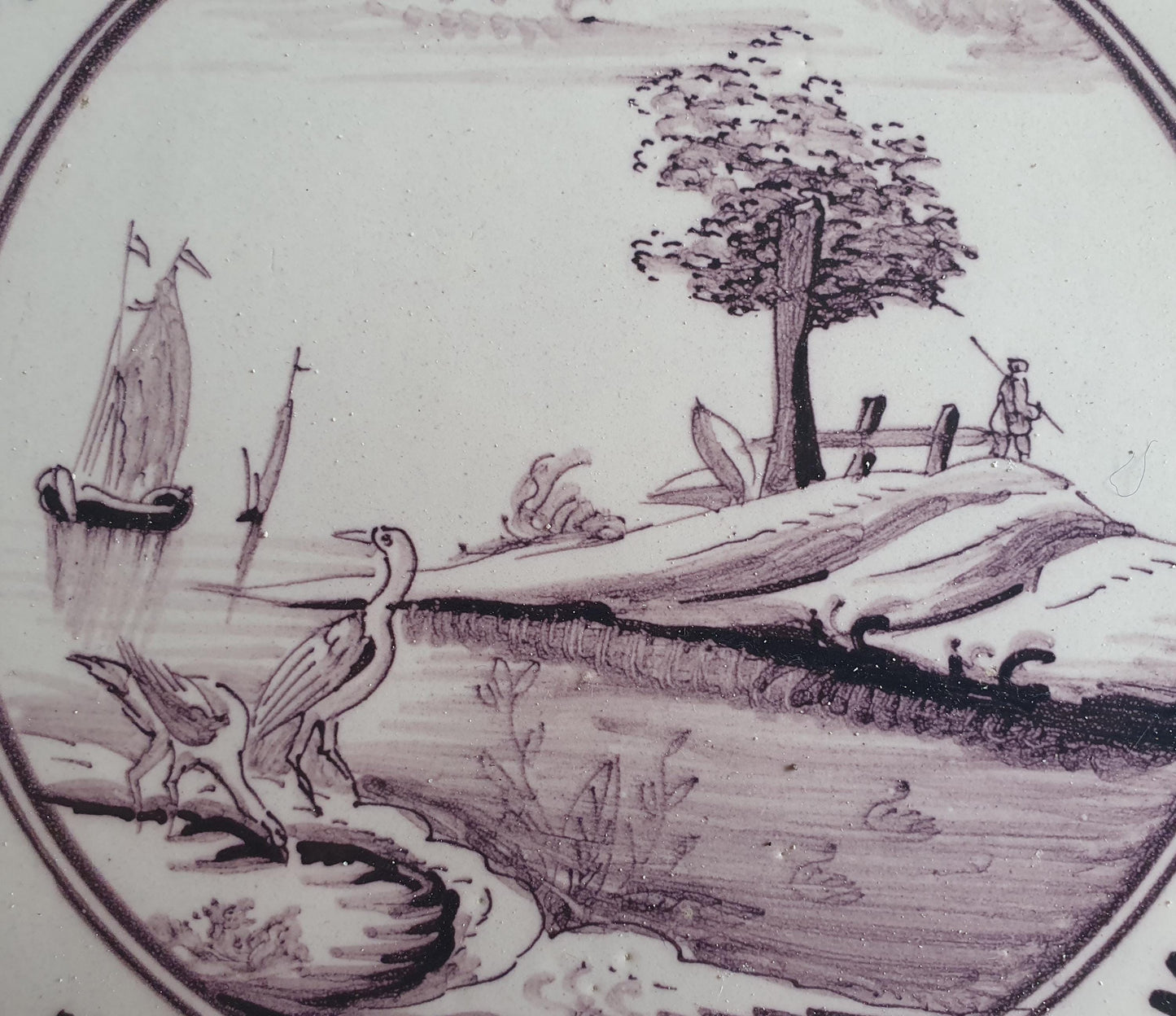 Around 1850 century Antique Dutch Tile - manganese landscape tegel