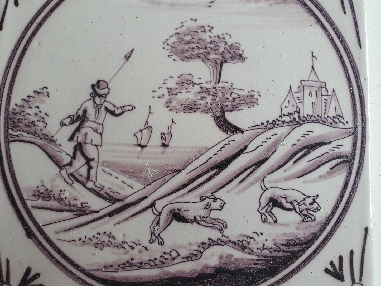 Around 1850 century Antique Dutch Tile - manganese landscape tegel