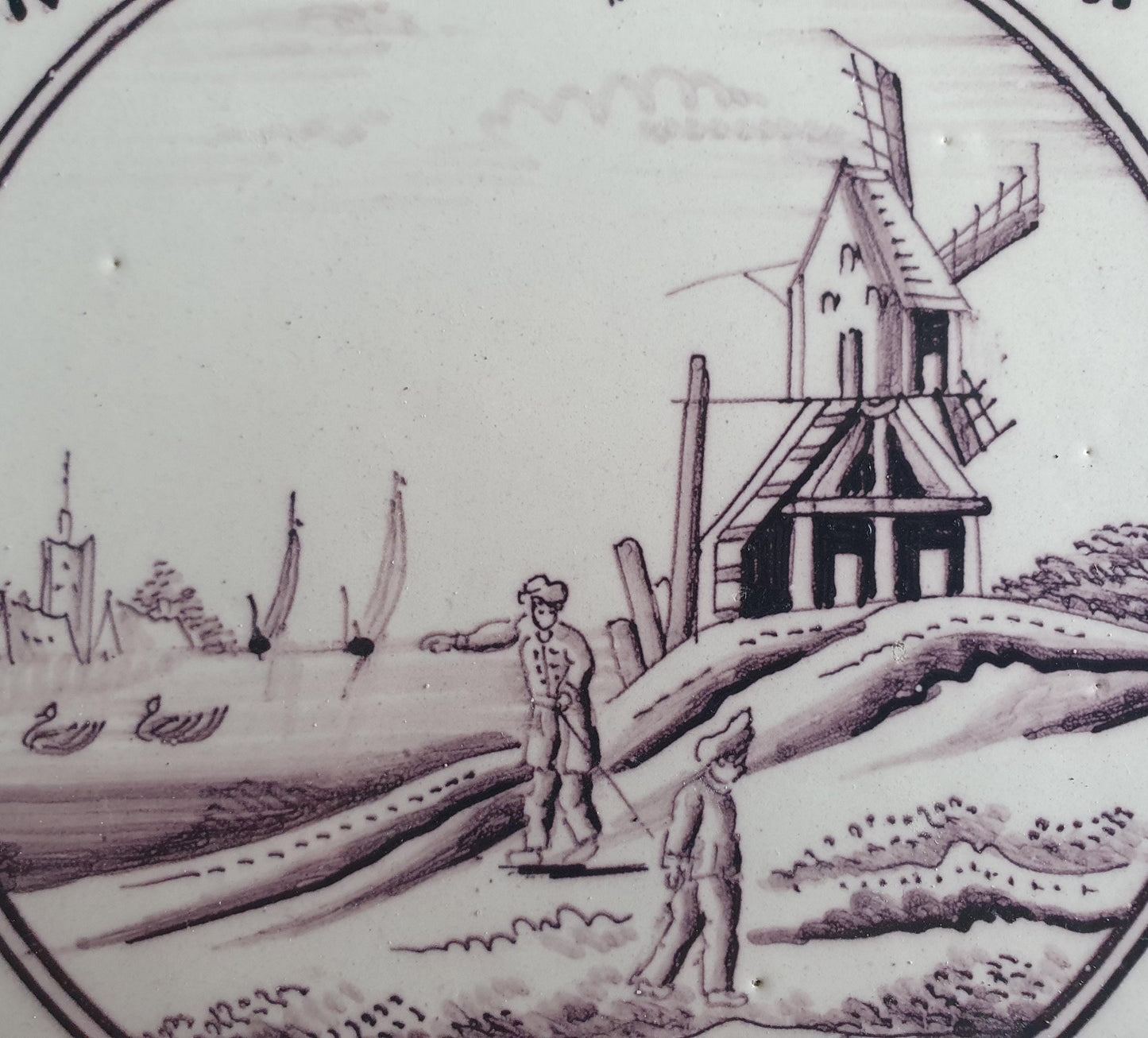 Around 1850 century Antique Dutch Tile - manganese landscape tegel