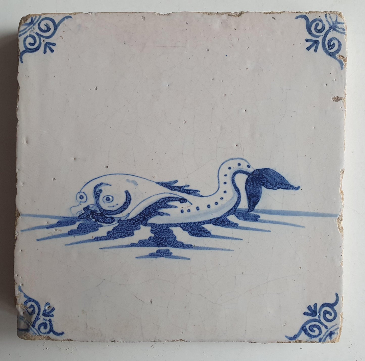 17th Century Delft Blue Tile, Dutch Seacreature Fantasy