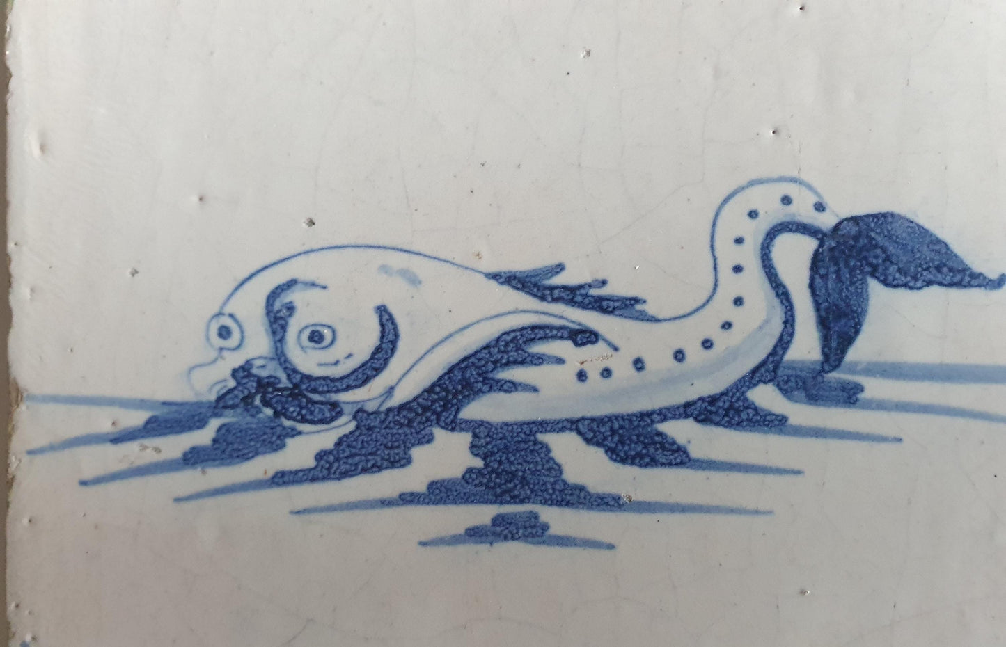 17th Century Delft Blue Tile, Dutch Seacreature Fantasy