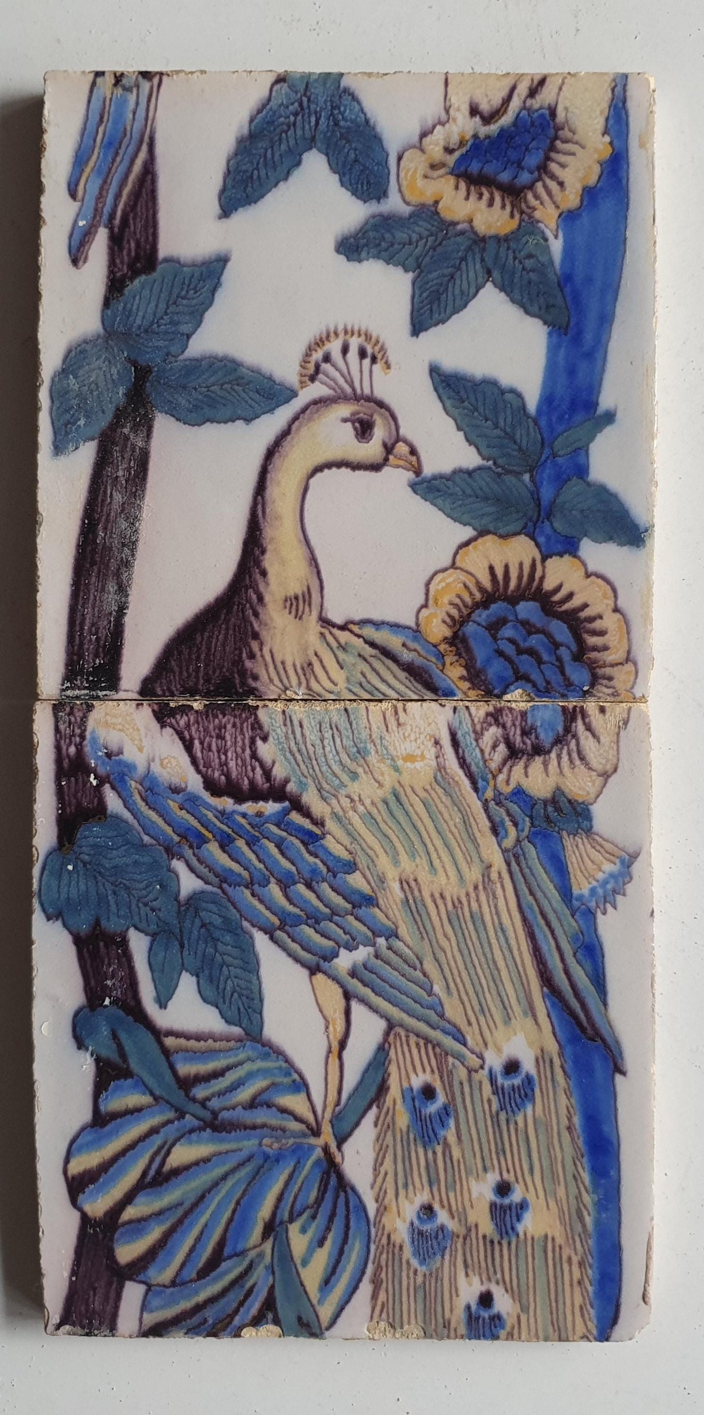 2 Antique Dutch Tiles - polychrome paauw  - Dated around 1870,