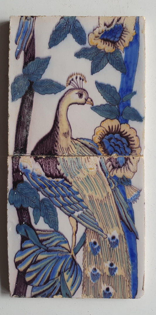 2 Antique Dutch Tiles - polychrome paauw  - Dated around 1870,