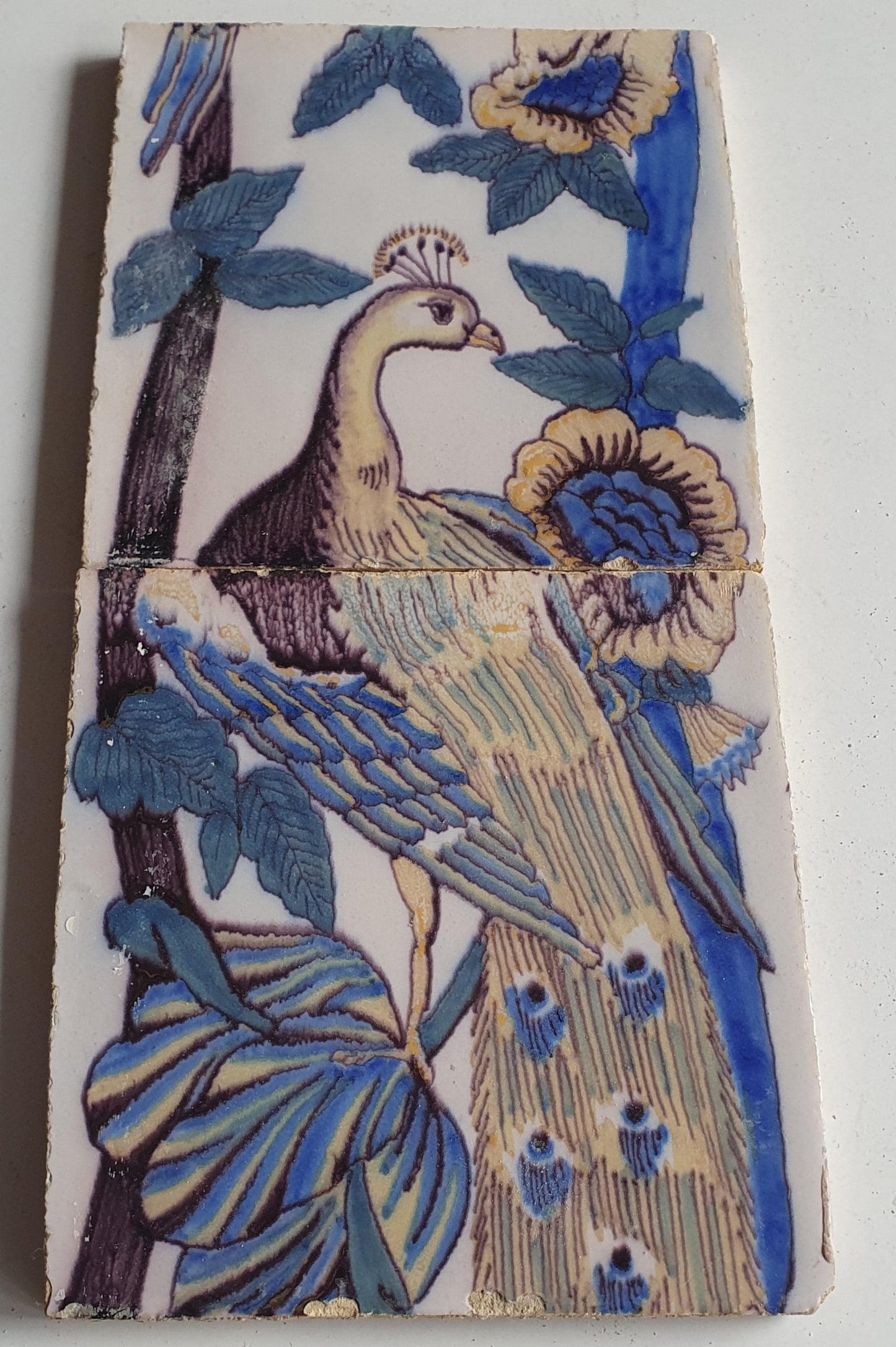 2 Antique Dutch Tiles - polychrome paauw  - Dated around 1870,