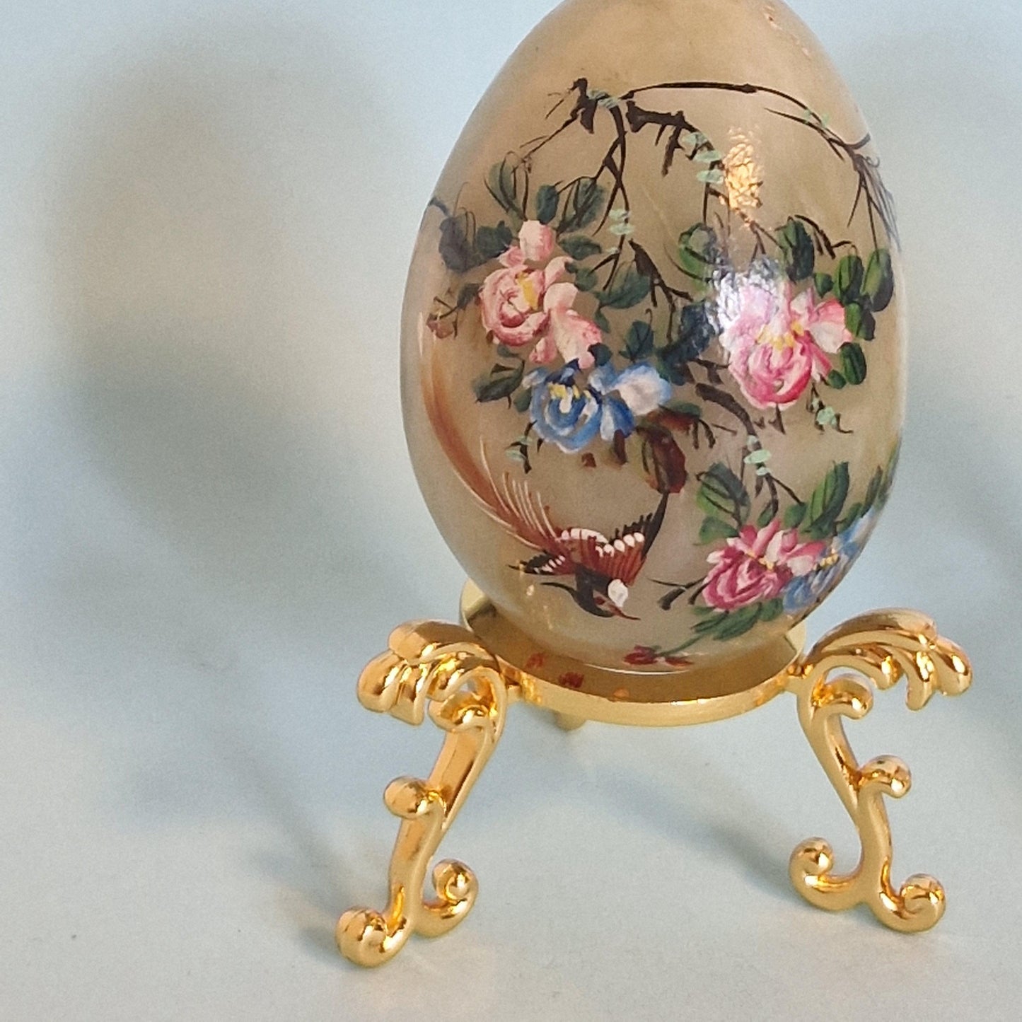 Handpainted Faberge Style Collector Eggs on Gold Gilt Stand