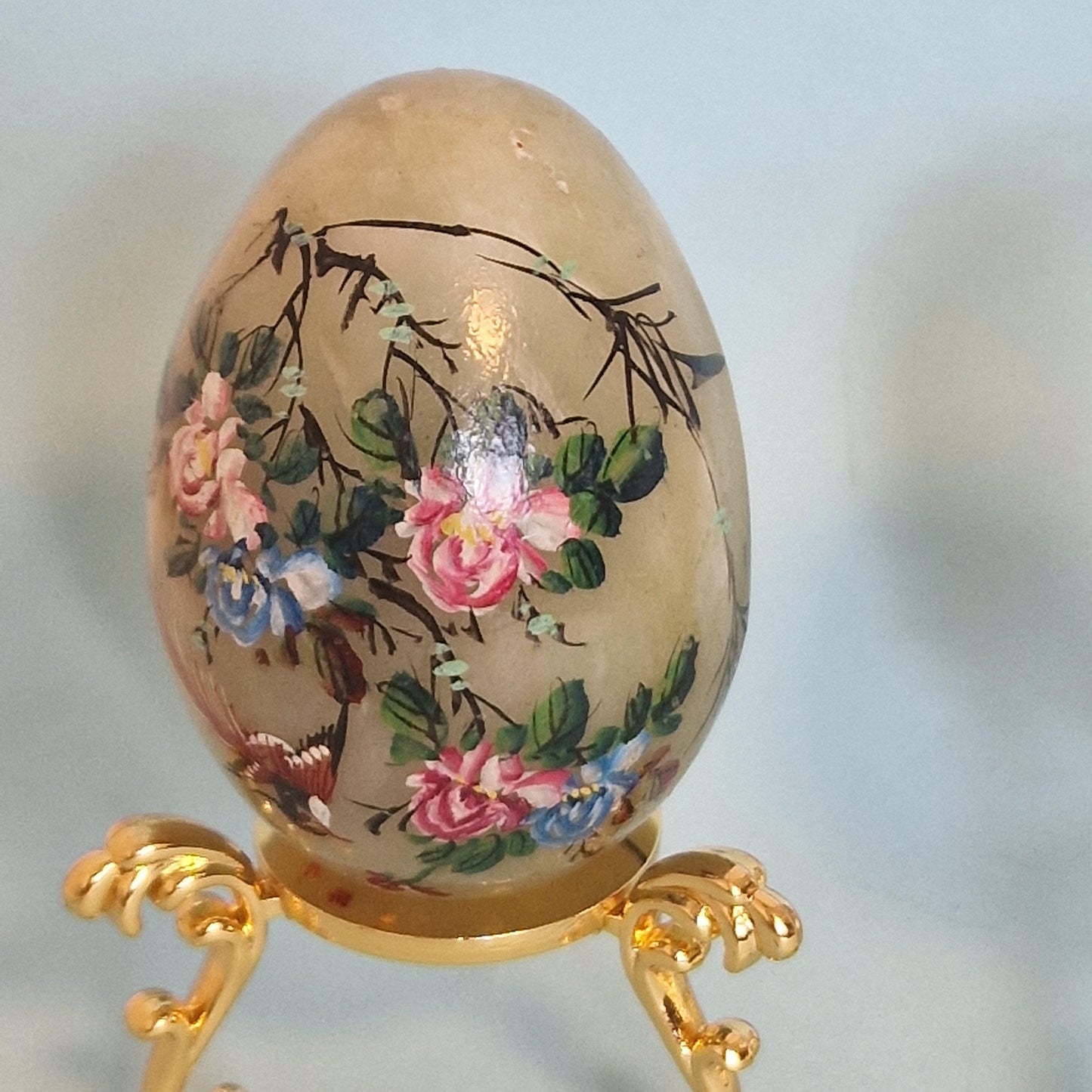 Handpainted Faberge Style Collector Eggs on Gold Gilt Stand