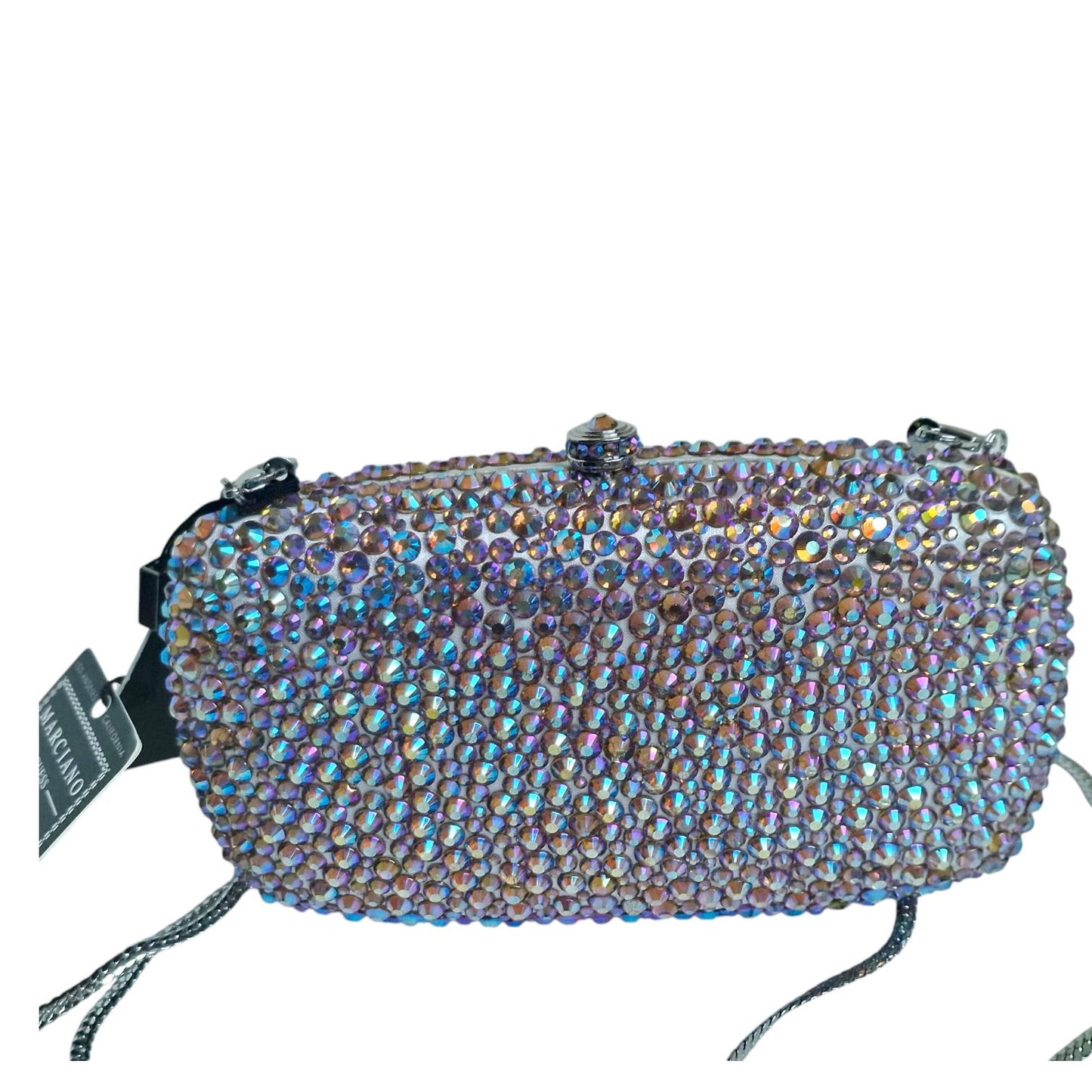 marciano guess rhinestone minaudiere sparkling crossbody gala bag gold chain strap, cards, dustbag, rare collectable not in mass production