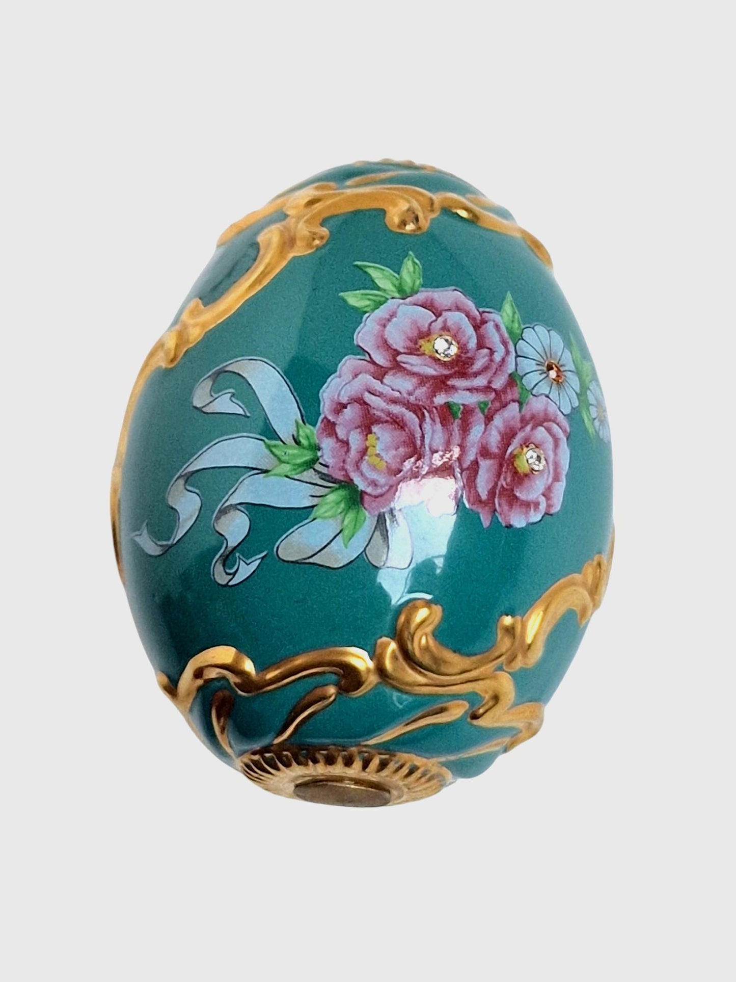 House of Fabergé porcelain Collector Egg, Faberge F.Mint 24K gilt, crystals, flowers