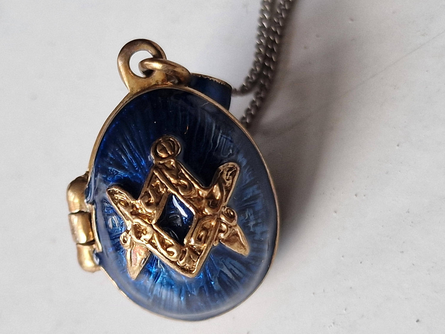 Faberge Egg Masonic Medallion, Guilloche Gilt Secret Compartment free masonry wearable pill box