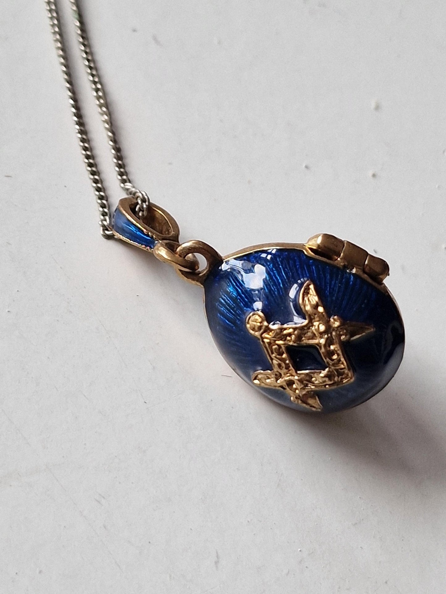 Faberge Egg Masonic Medallion, Guilloche Gilt Secret Compartment free masonry wearable pill box