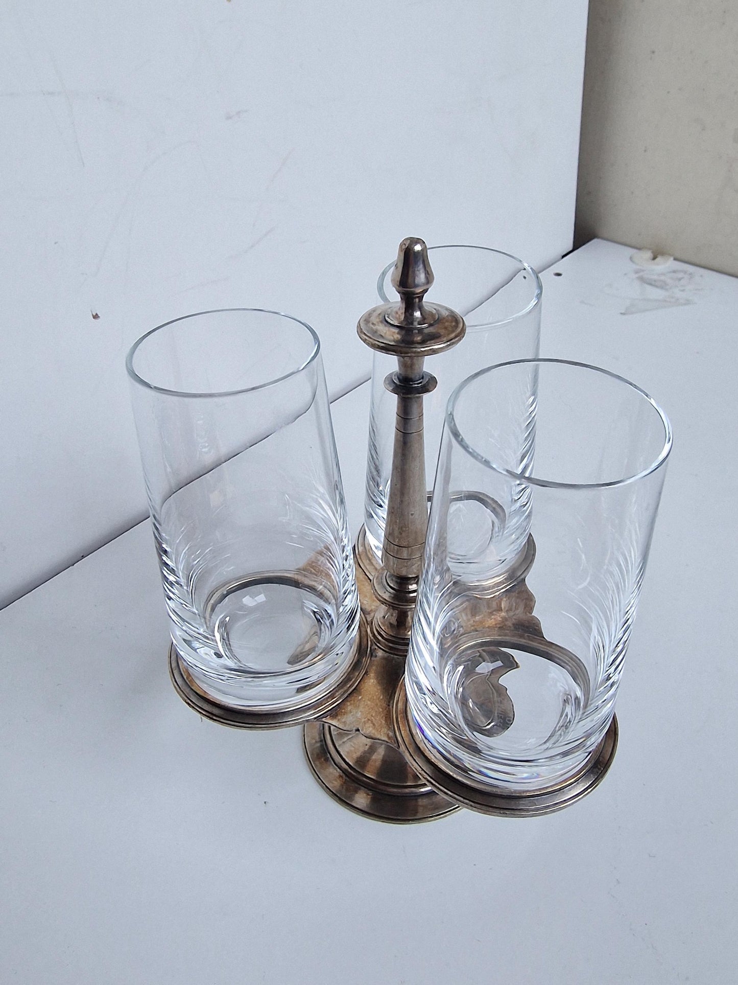 Christofle Silver Plated Shot Glass Holder, Schott Zwiesel Crystal Glasses
