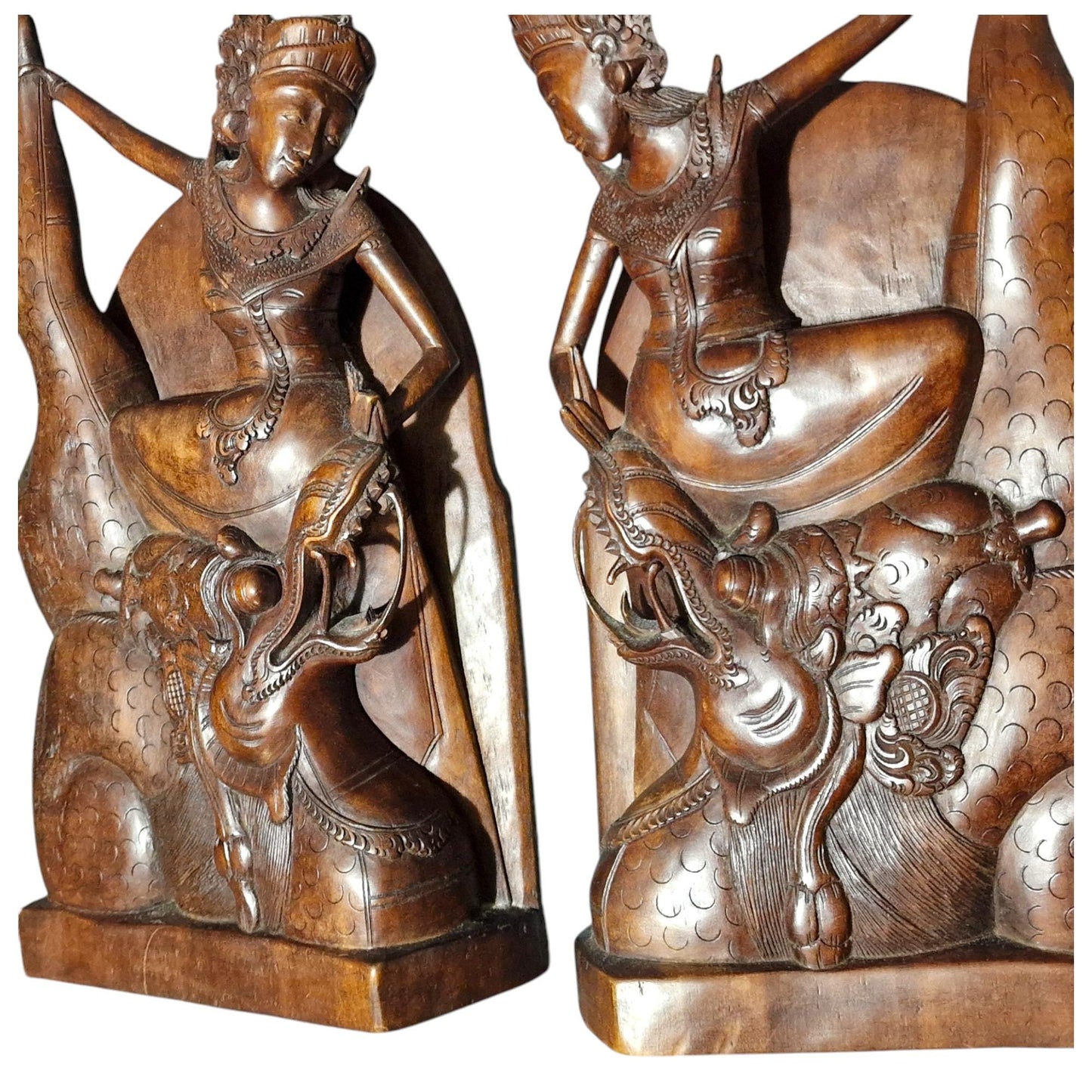 Handcarved Indonesian Wood Dancers Sculpture Bookends