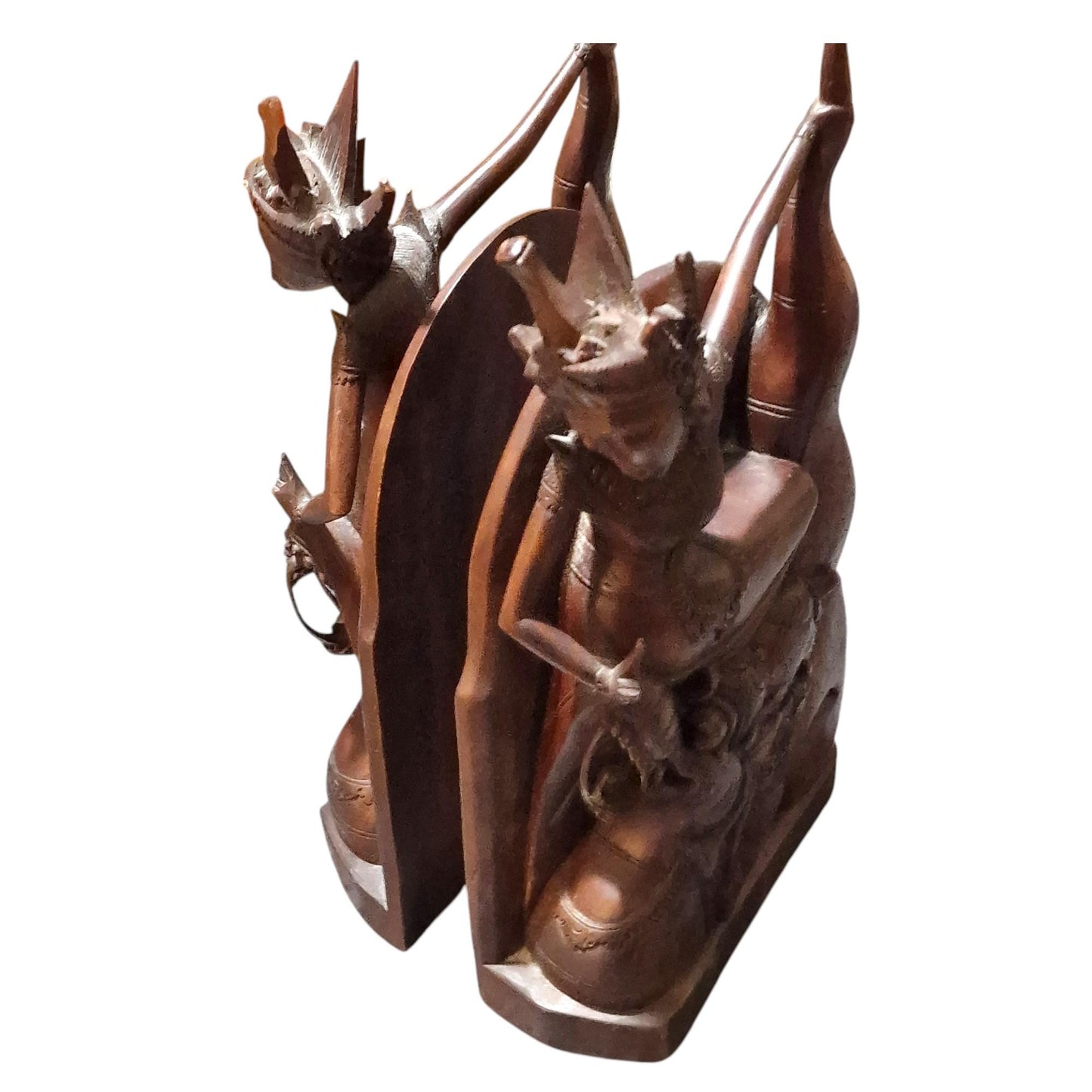 Handcarved Indonesian Wood Dancers Sculpture Bookends