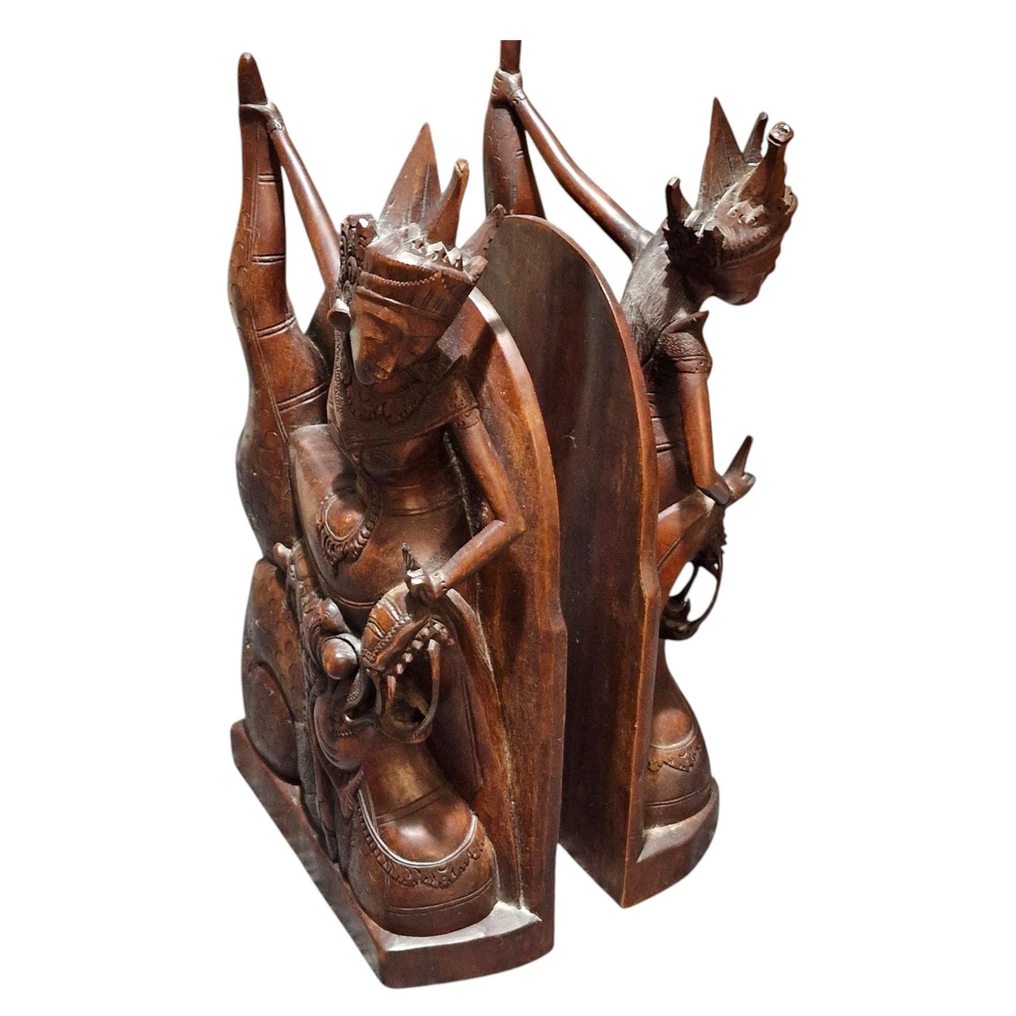 Handcarved Indonesian Wood Dancers Sculpture Bookends