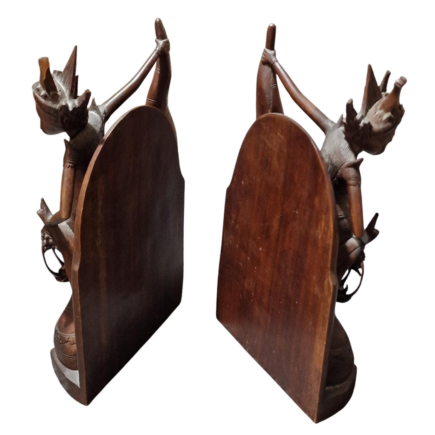 Handcarved Indonesian Wood Dancers Sculpture Bookends