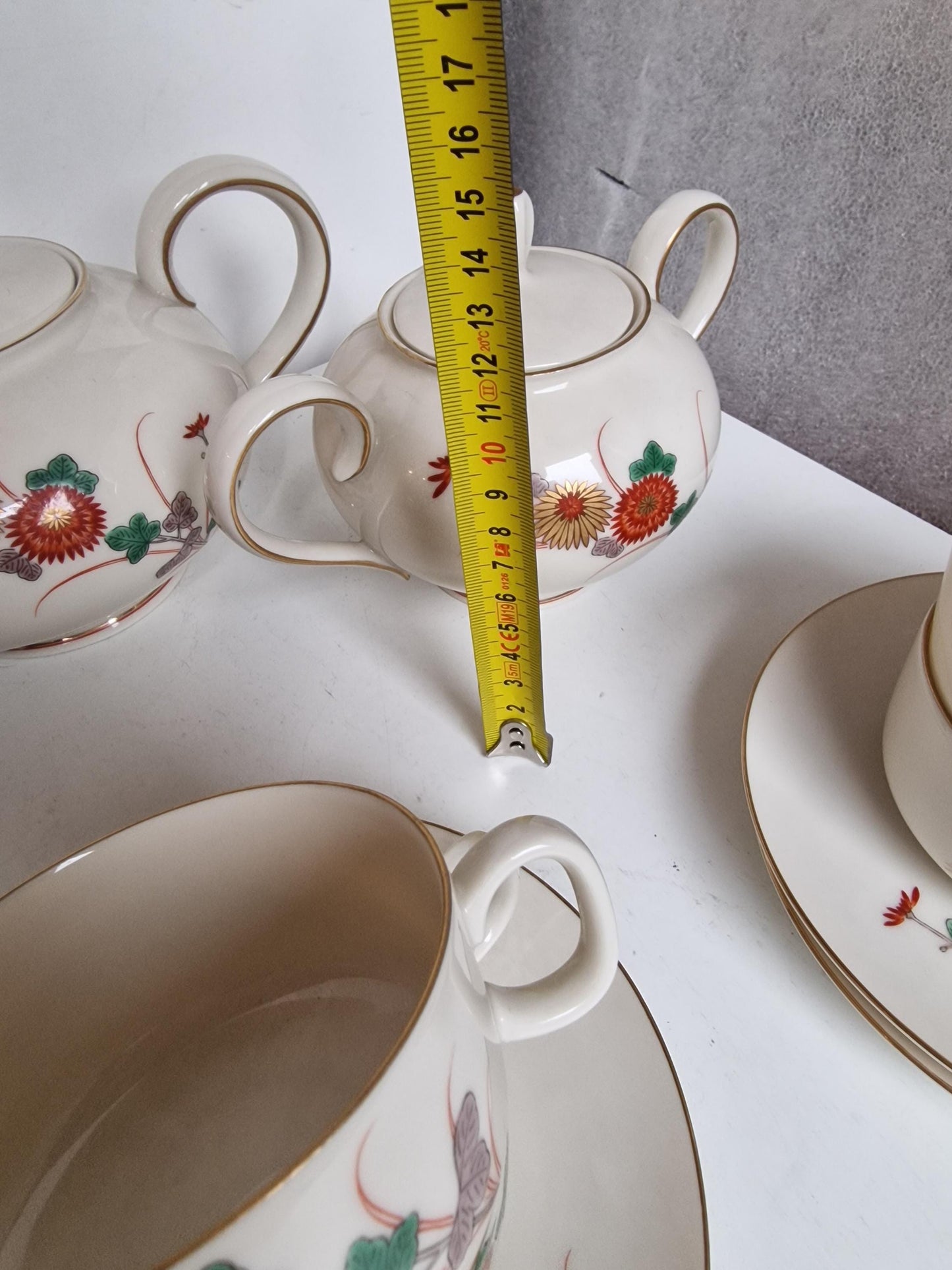 6p handpainted porcelain service tea japanese vintage porcelain chrysanten gold