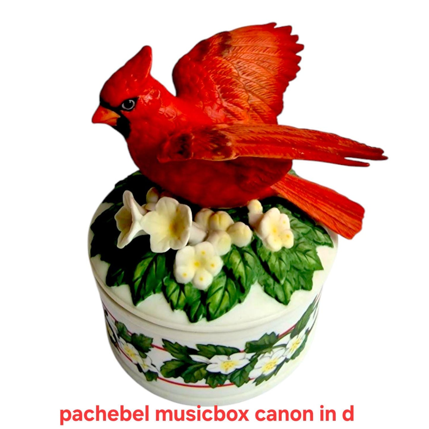 Pachebel Canon in D Music Box, Cardinal Bird Biscuit Porcelain Trinket