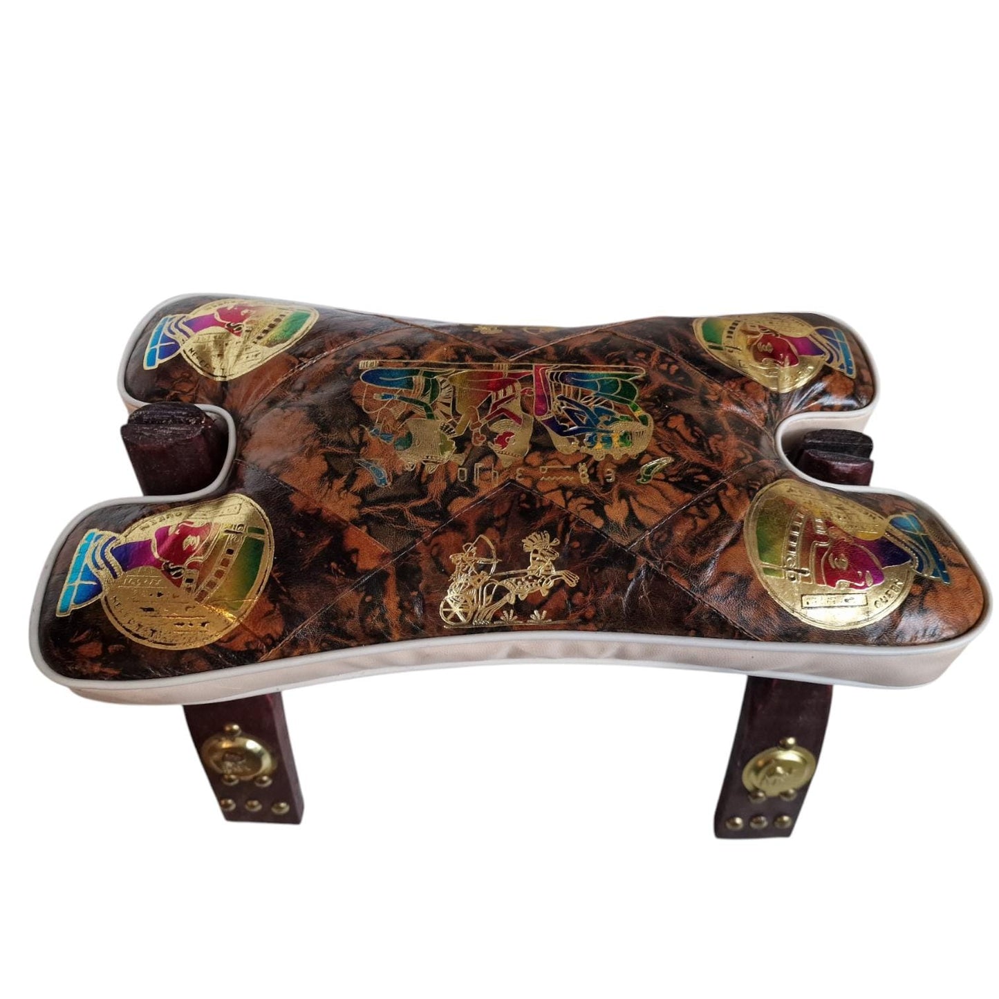 Vintage Leather Footstool: Eclectic Boho Egyptian Style ottoman