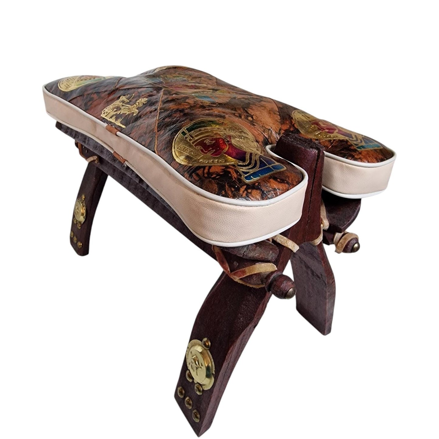 Vintage Leather Footstool: Eclectic Boho Egyptian Style ottoman