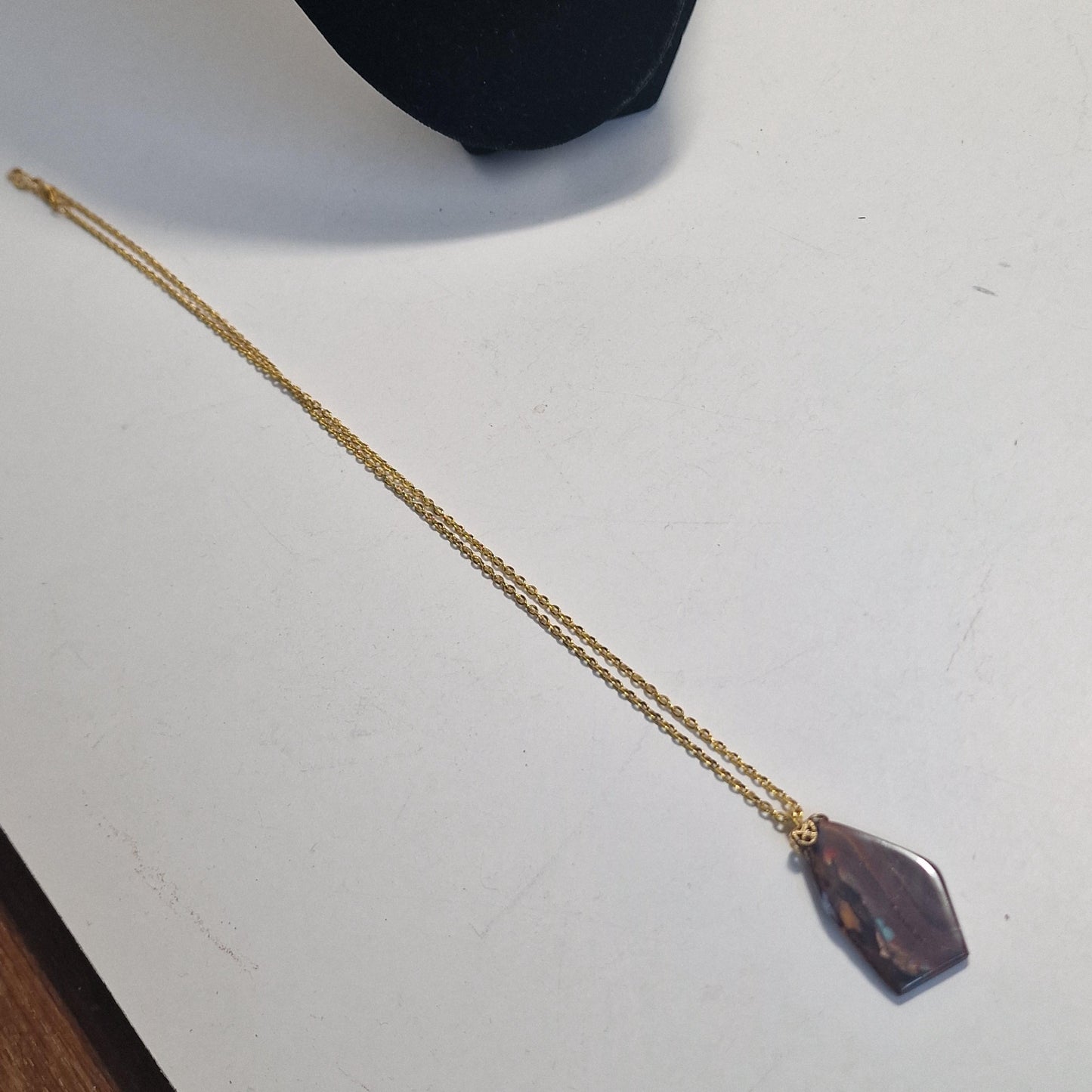 Australian Boulder Opal Pendant, Metal Chain Necklace