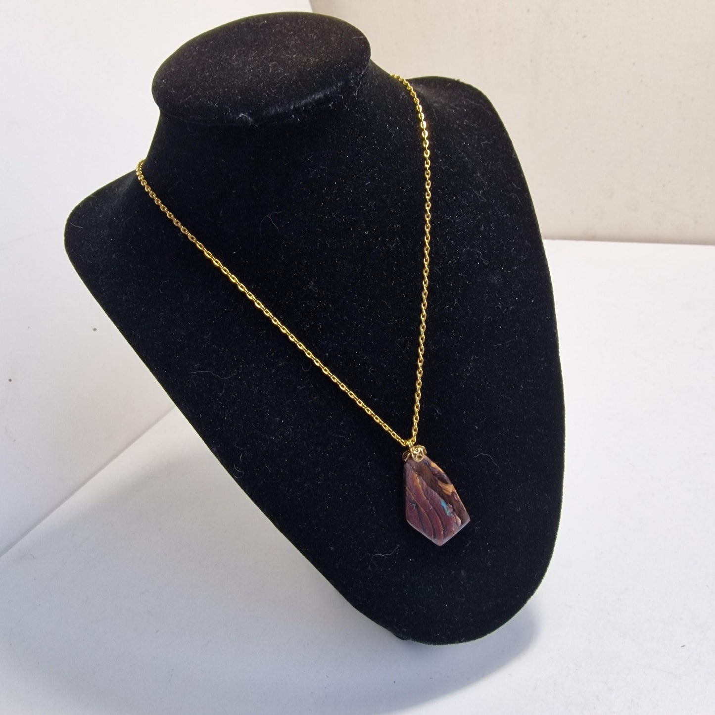 Australian Boulder Opal Pendant, Metal Chain Necklace