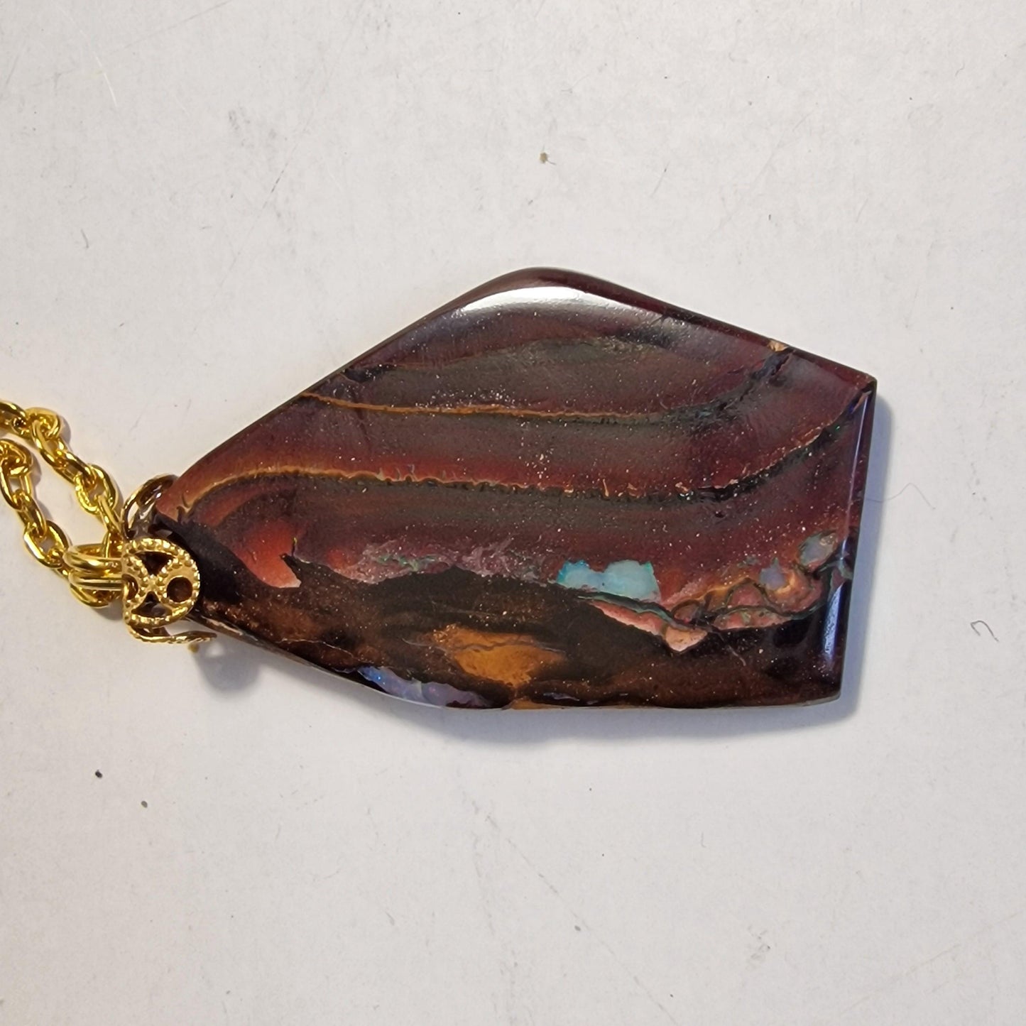 Australian Boulder Opal Pendant, Metal Chain Necklace