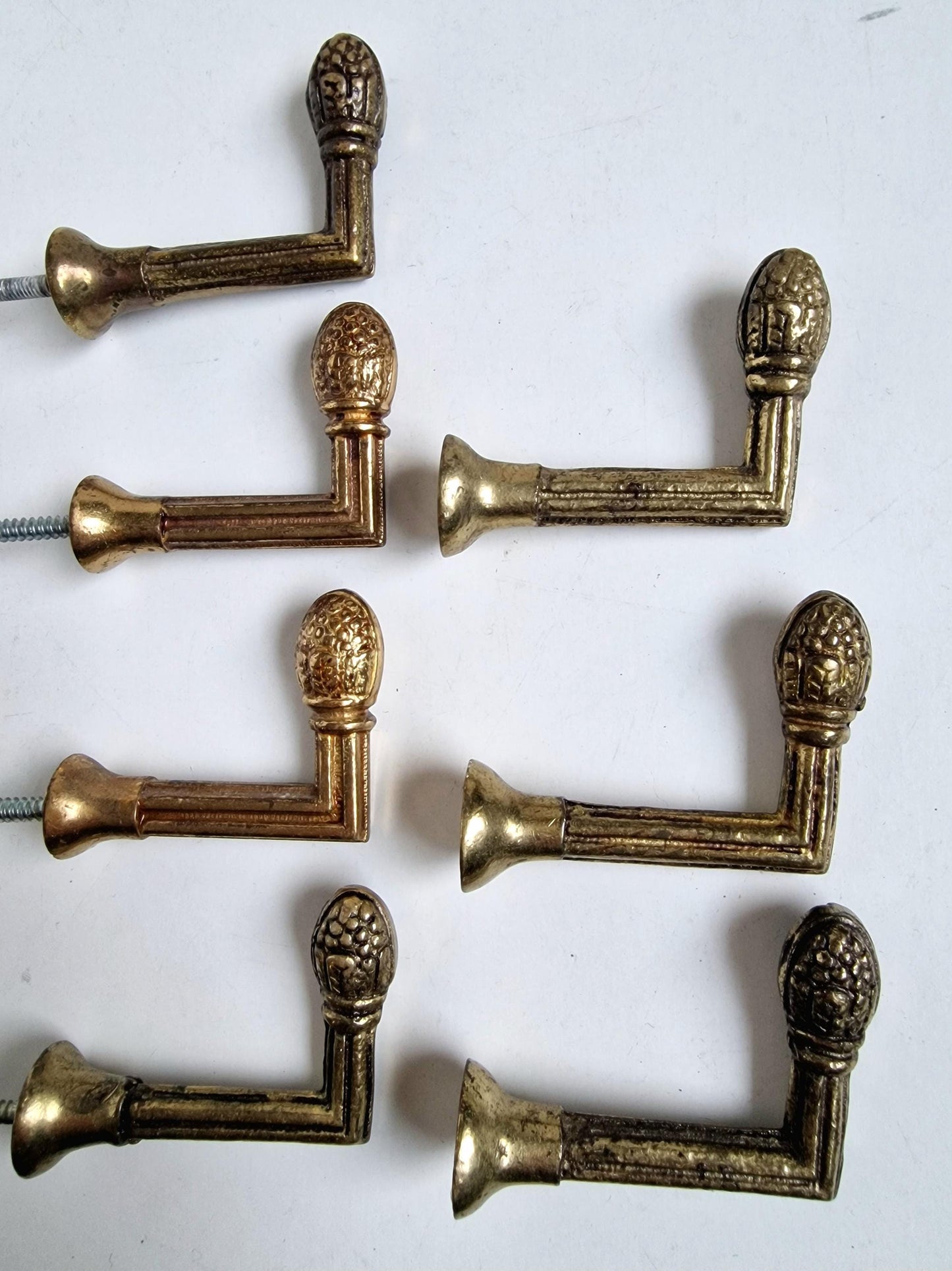 7 Brass Art Nouveau Coat Hooks, French Antique Luxe Copper Hooks