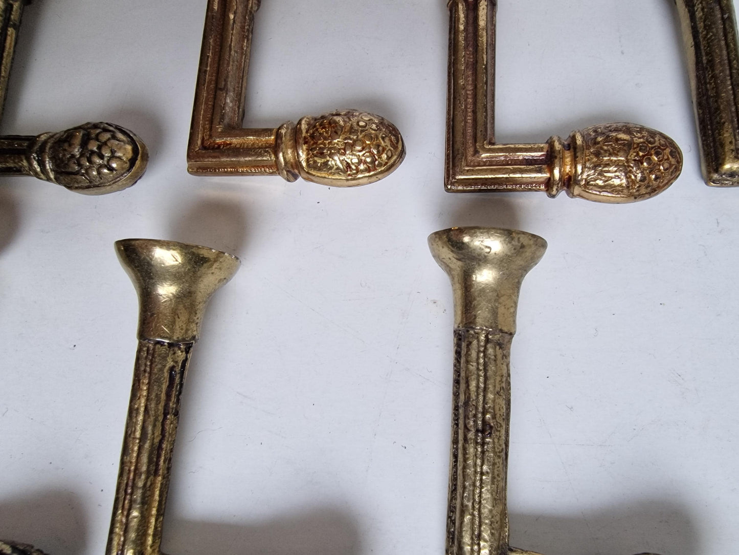 7 Brass Art Nouveau Coat Hooks, French Antique Luxe Copper Hooks