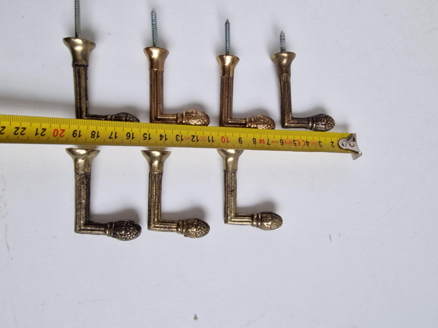 7 Brass Art Nouveau Coat Hooks, French Antique Luxe Copper Hooks