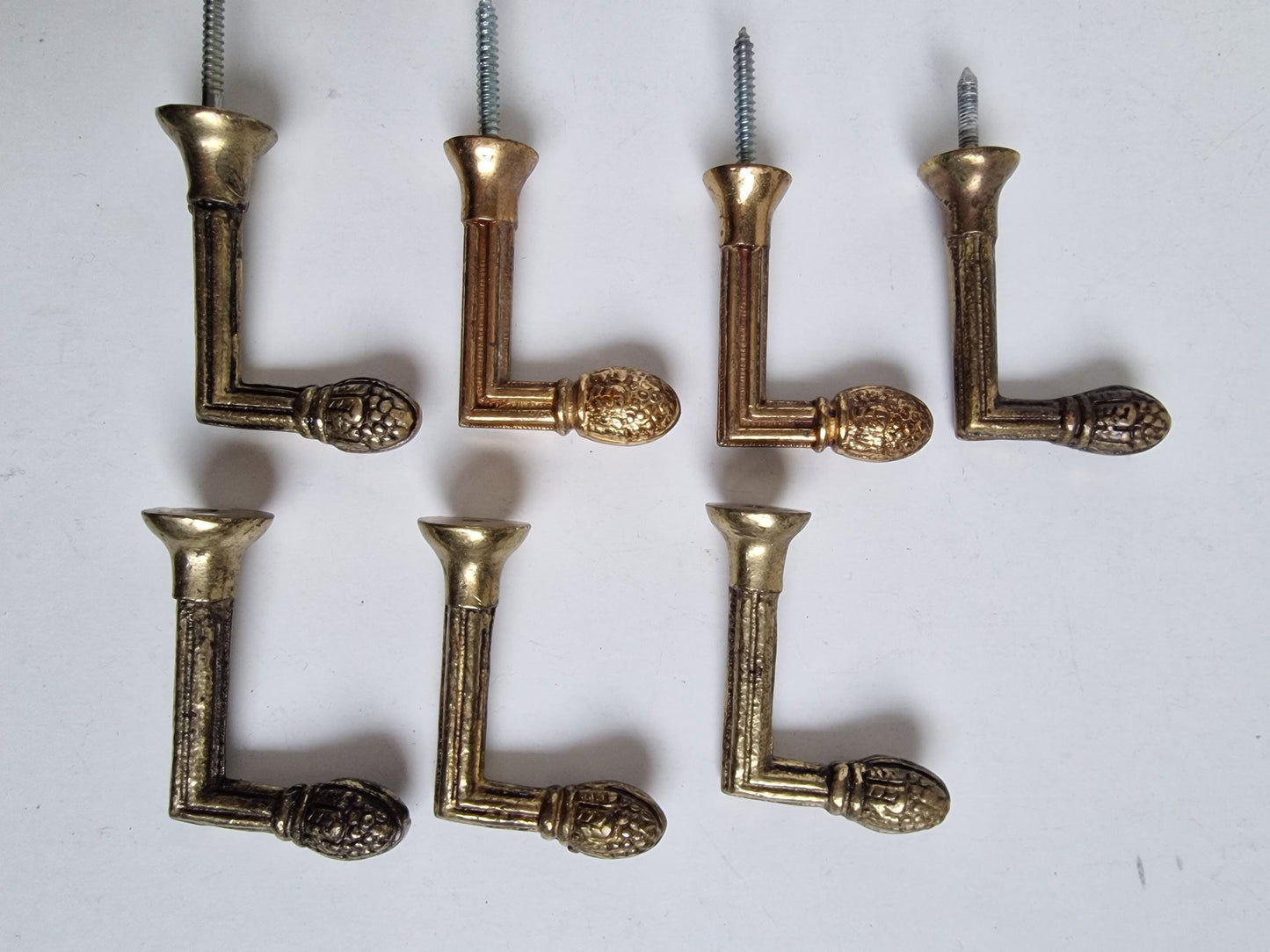 7 Brass Art Nouveau Coat Hooks, French Antique Luxe Copper Hooks