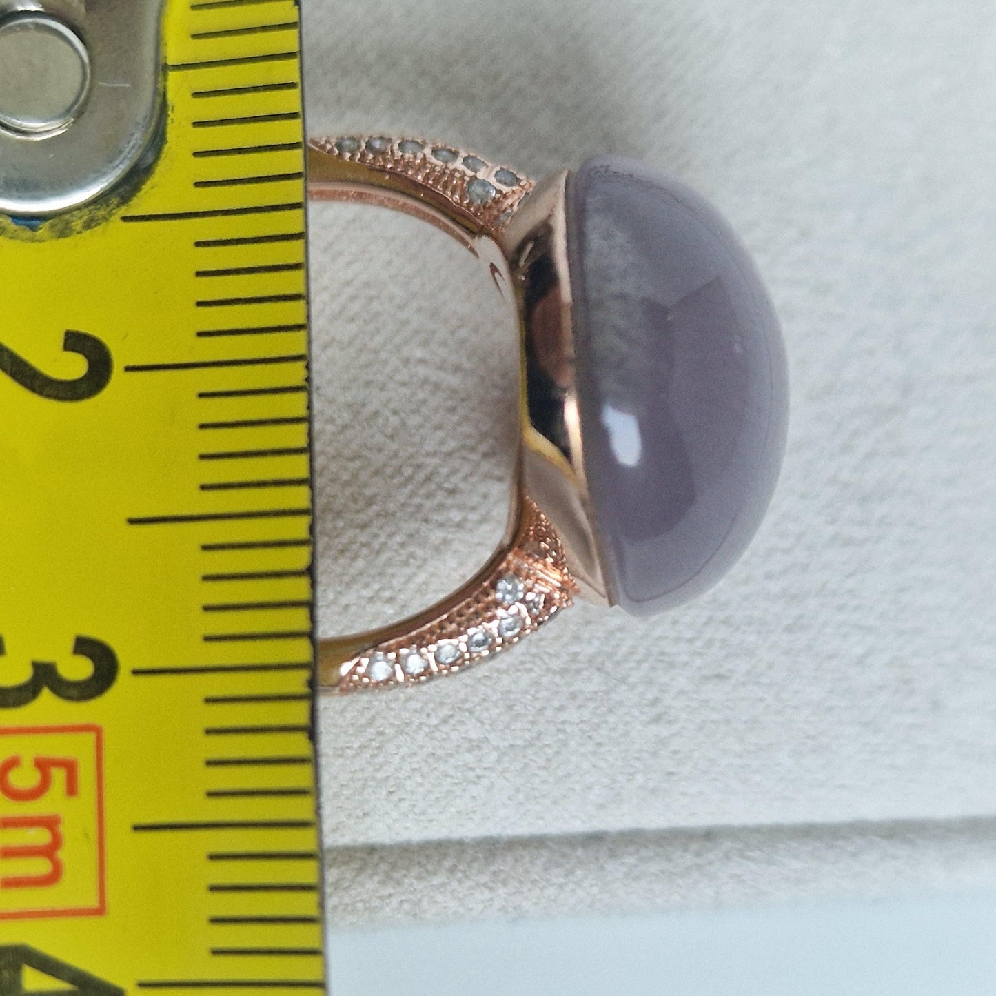 Tatiana Fabergé Egg Ring, 22KT Rose Gold Gilded Sterling Silver, Gray Lila Cabochon faberge