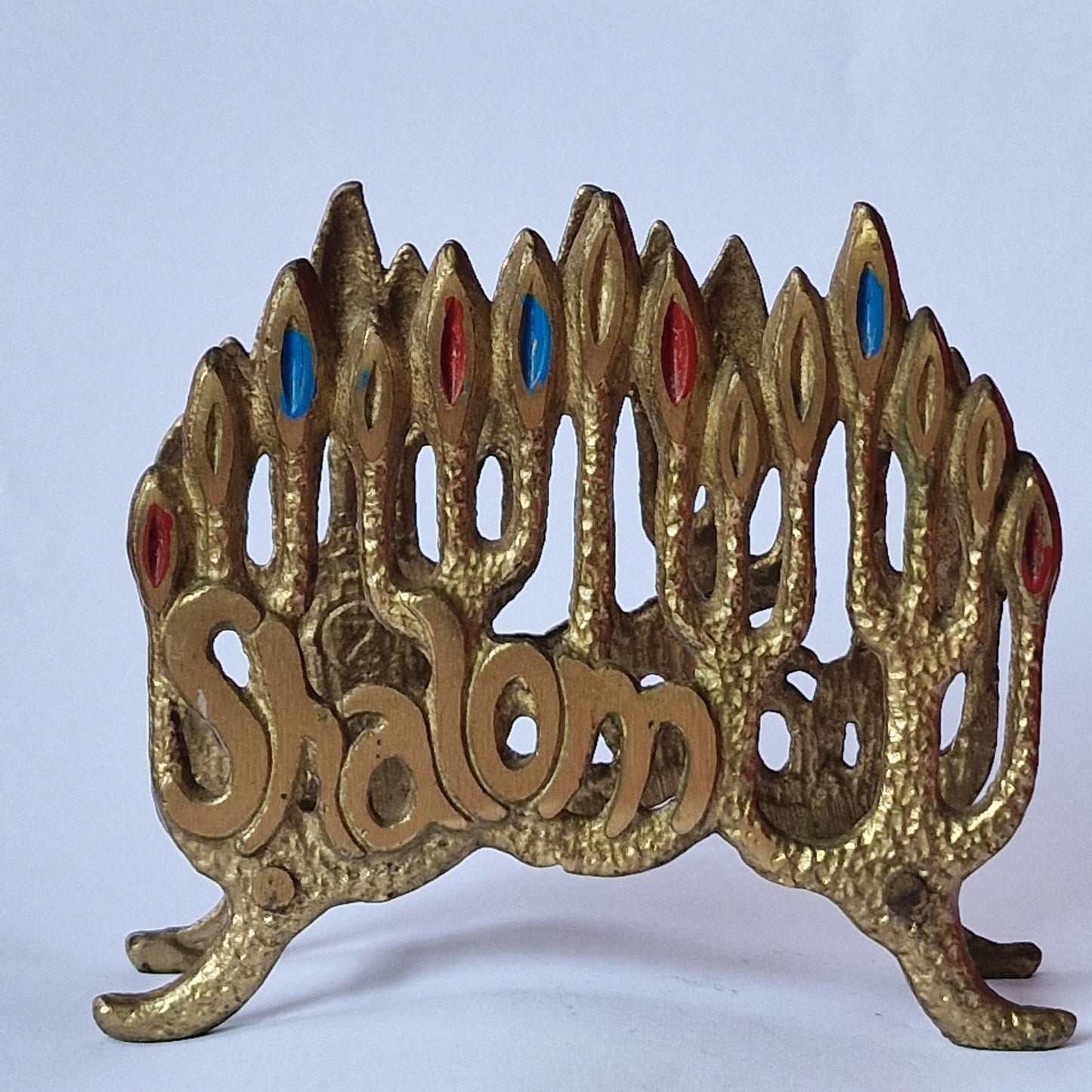 Vintage Brass Shalom Book Or Napkin Holder – Jewish Ornament, Israel