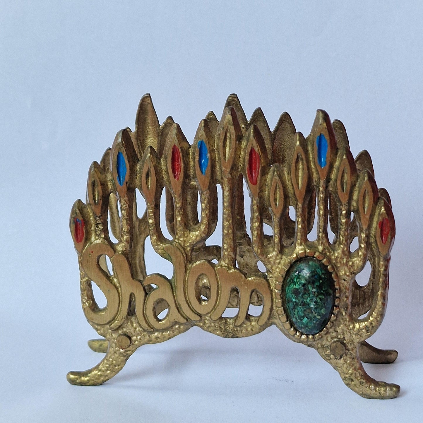 Vintage Brass Shalom Book Or Napkin Holder – Jewish Ornament, Israel