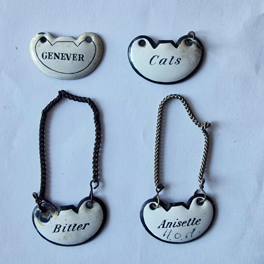 Antique Silver Plated Enamel Liquor Bottle Tags, French Decanter Labels