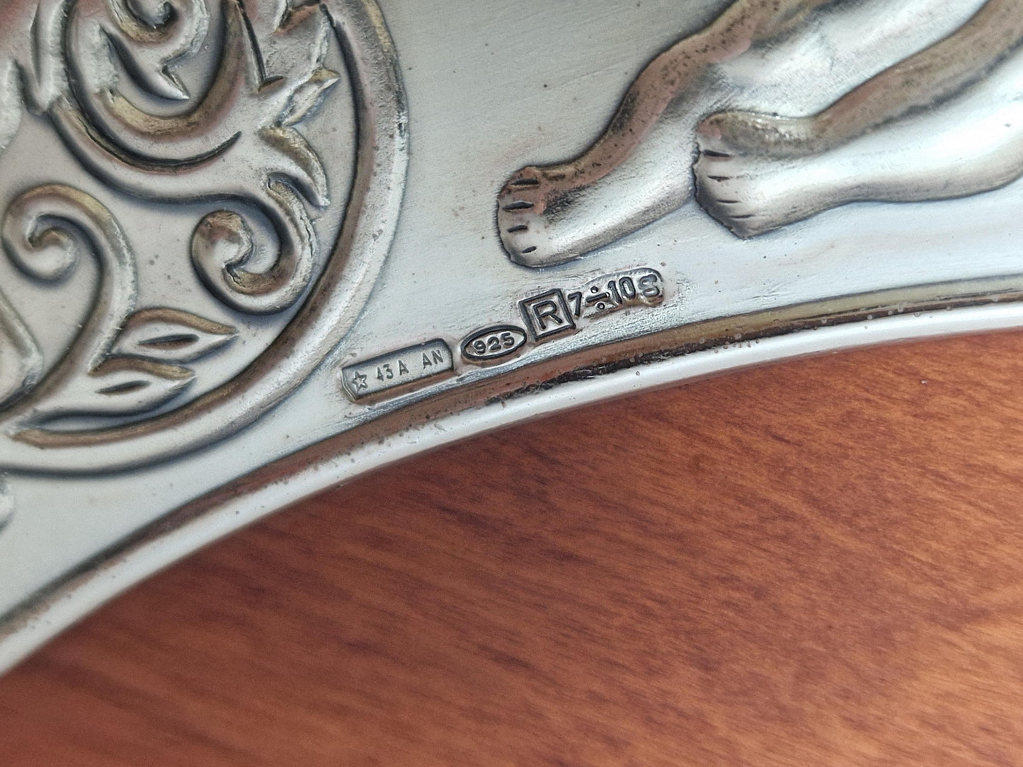 Sterling Silver Cherub Wine Bottle Holder, Wood Table Decor