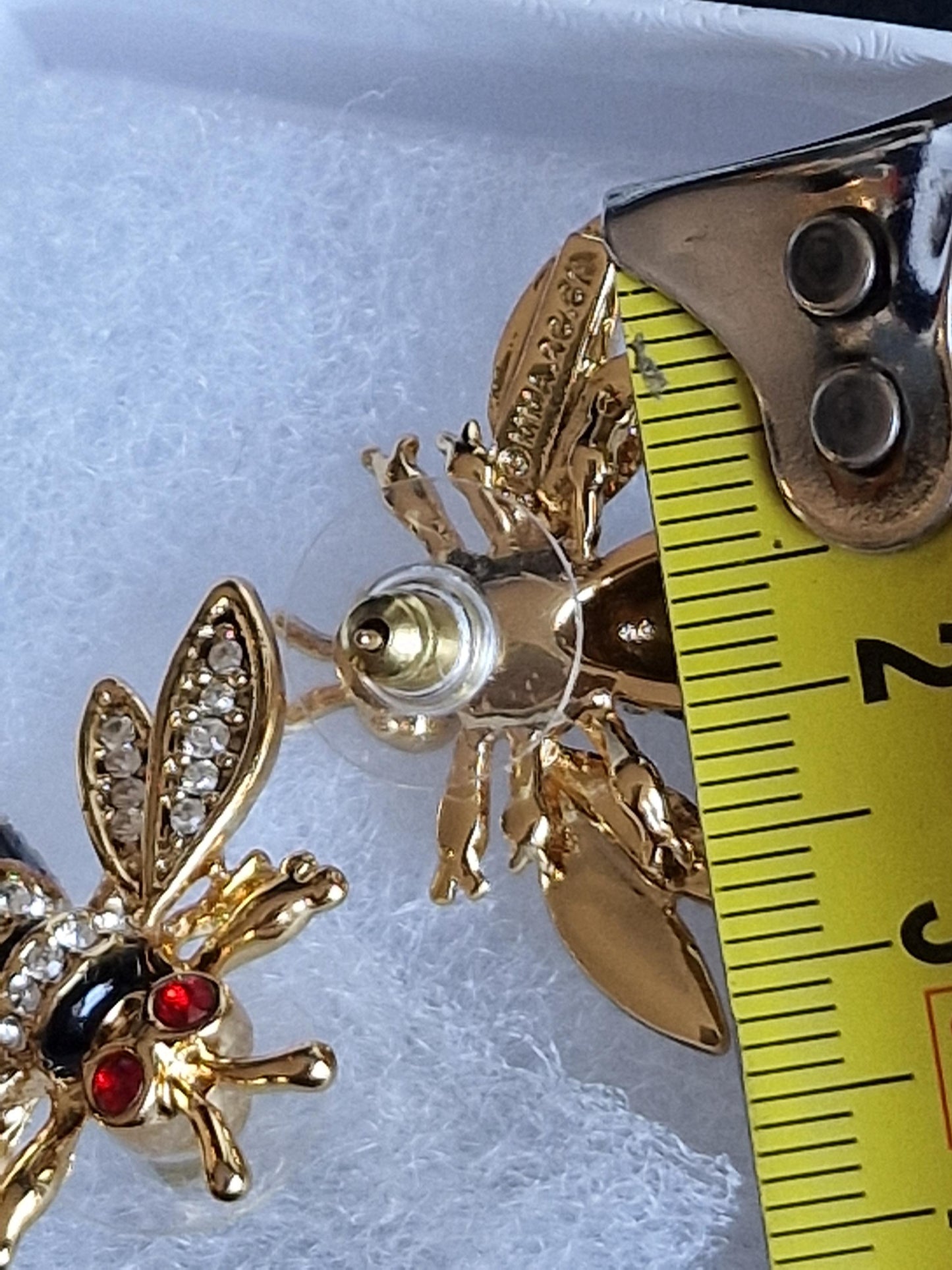 MMA Faberge Bee Earrings, Vintage Gilt Crystal Bumble Bee