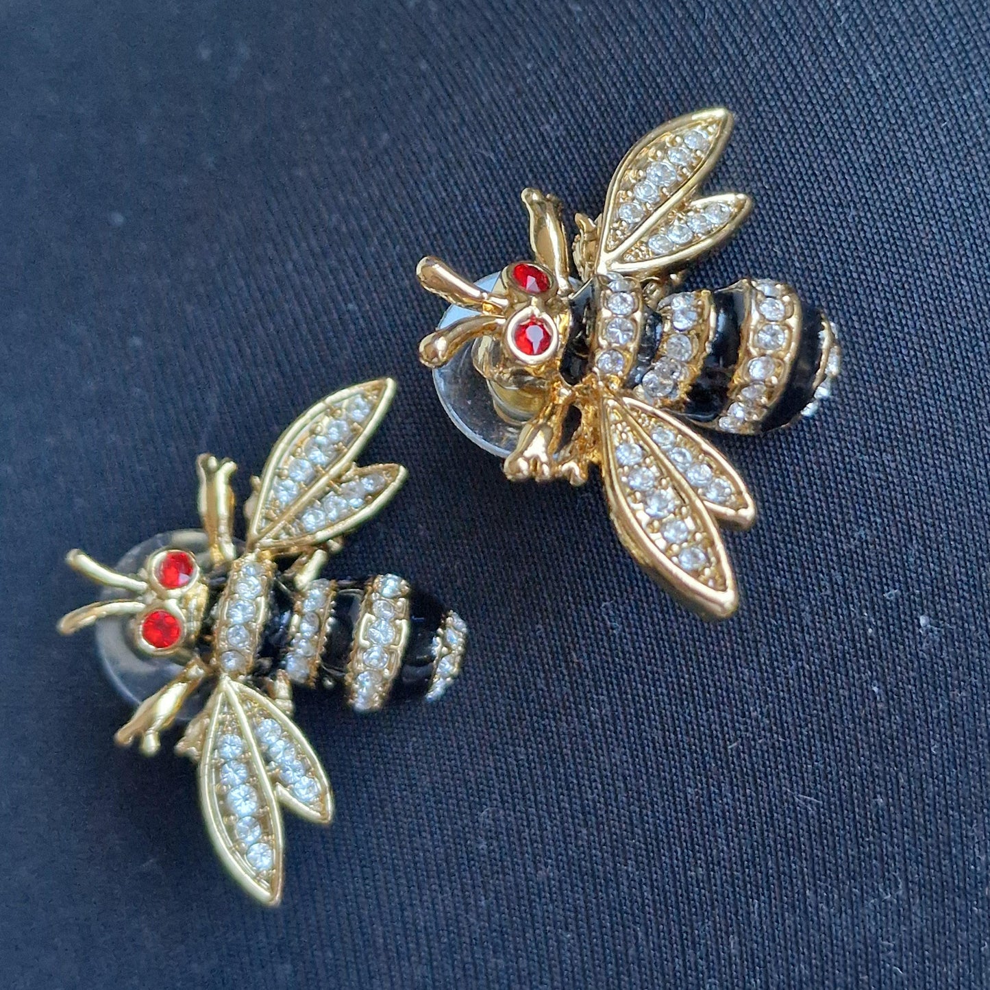 MMA Faberge Bee Earrings, Vintage Gilt Crystal Bumble Bee