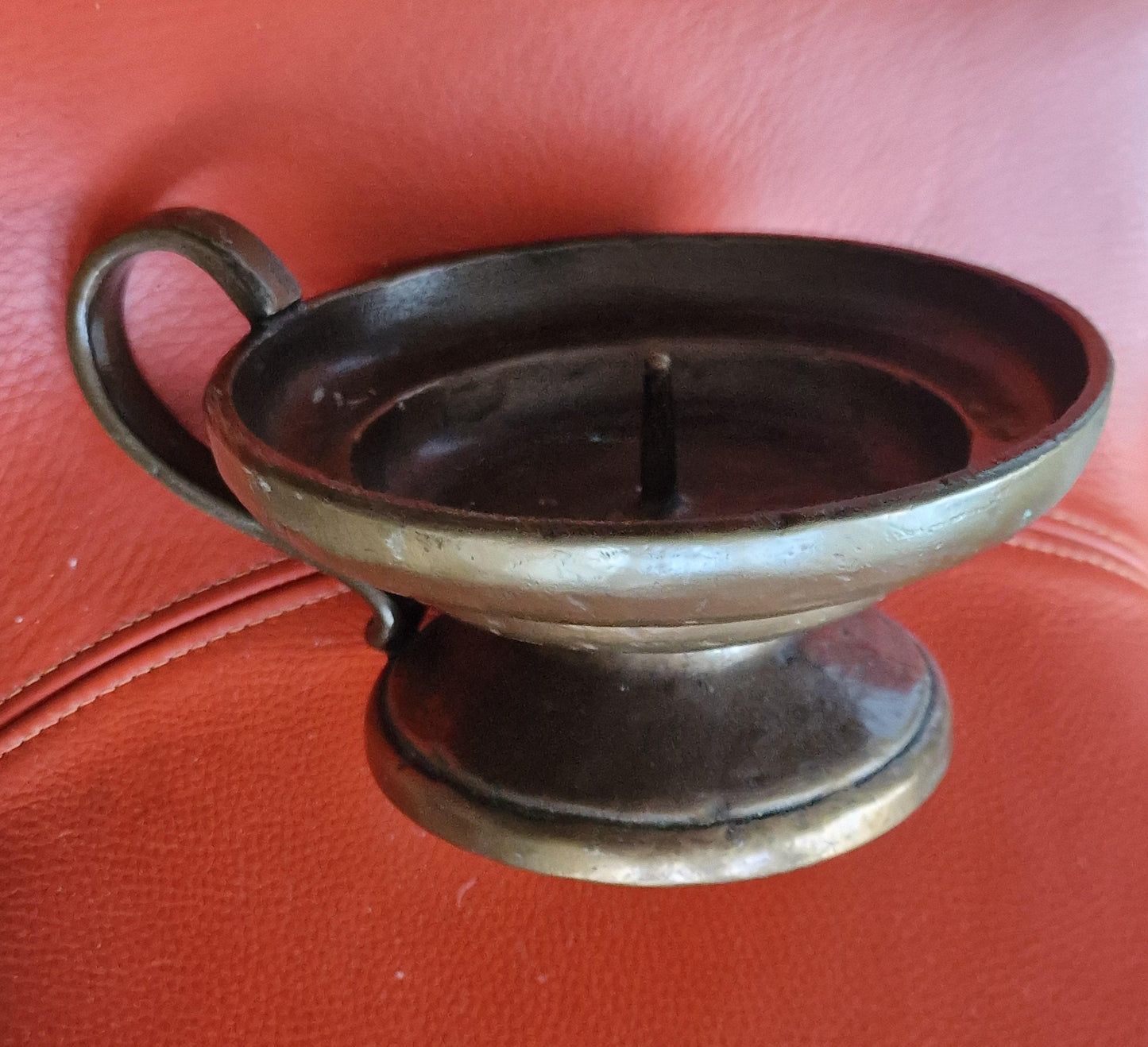 Antique 18th Century Heavy Bronze Pillar Candle Holder, Monastery Provenance